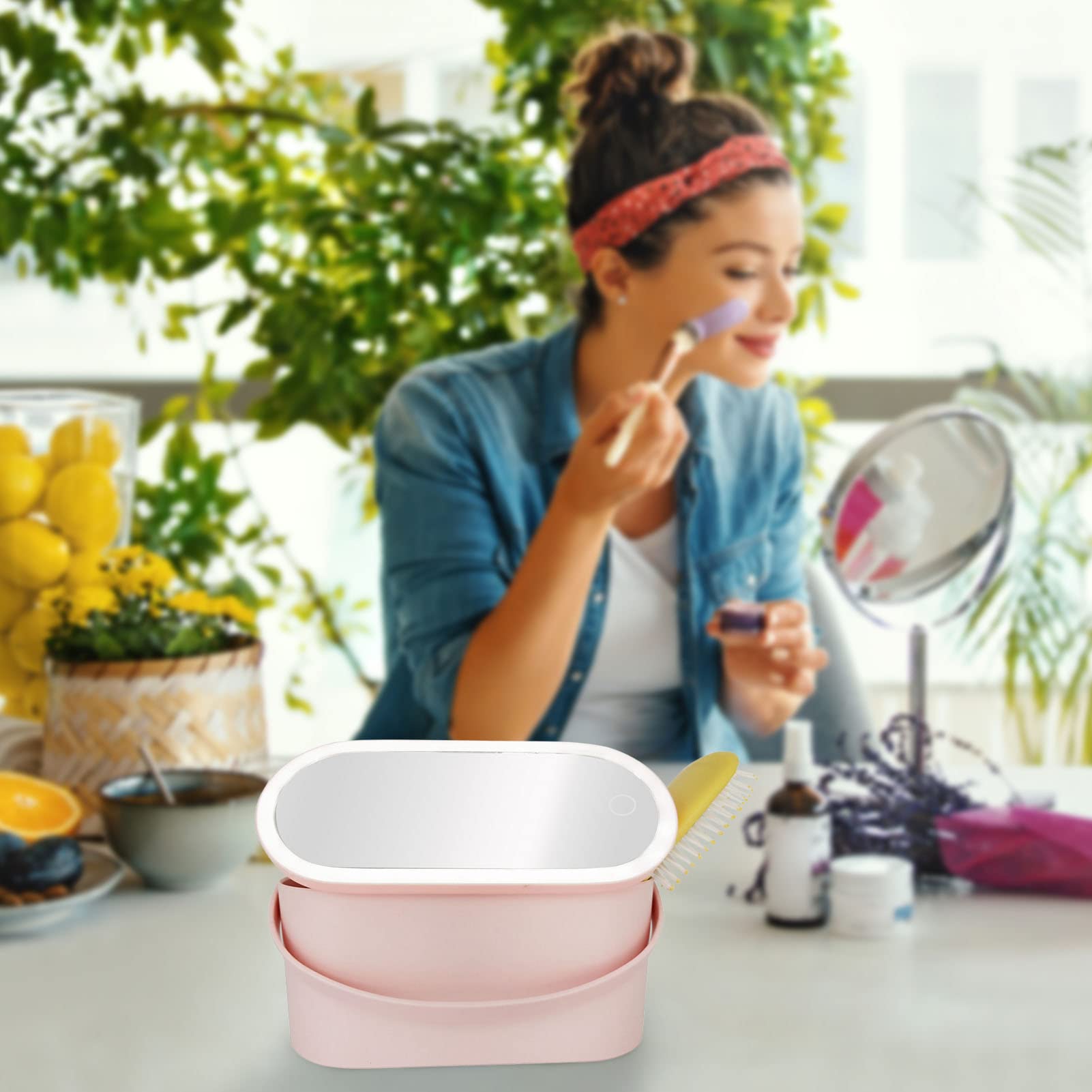 Portable LED Makeup Mirror Travel Case - Yeqoo Pink Gradient Cosmetic Organizer with Lights | Perfect for Women's Travel, Home Vanity & On-the-Go Touch Ups