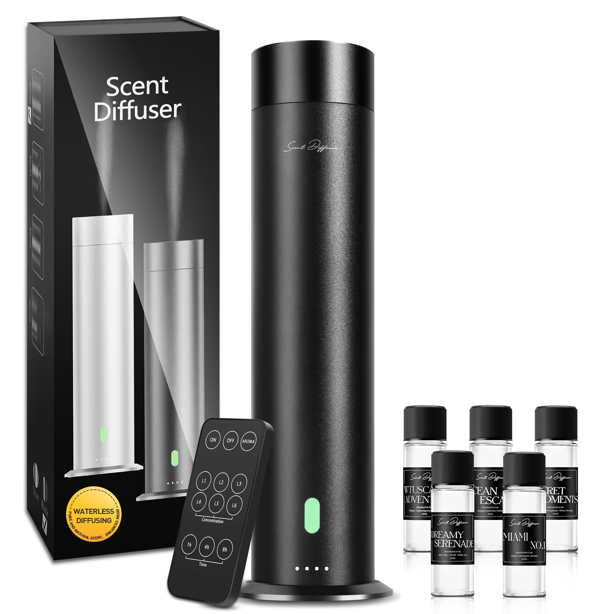 Waterless Scent Diffuser Starter Kit - 1000 Sq Ft Coverage, Hotel & Home Aroma Diffuser with Remote Control, Black (11 Inch) - Perfect for Living Rooms, Bedrooms, Offices, and Spas