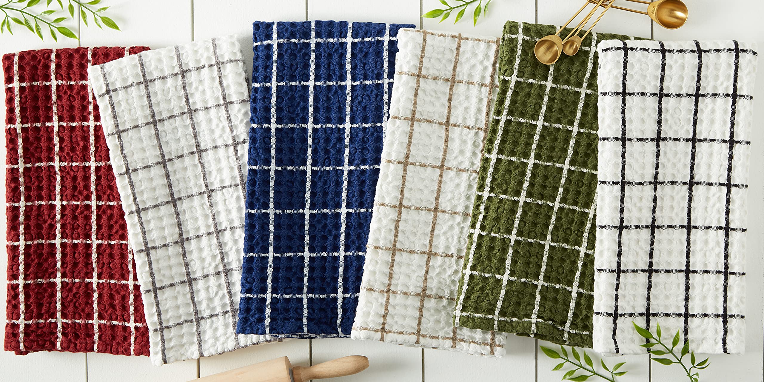 DII Washed Waffle Collection Oversized Ultra Absorbent Dish Towel Set - 2-Piece, 20x30 Inches, Barn Red - Perfect for Kitchen Cleaning, Drying Dishes & Farmhouse Decor
