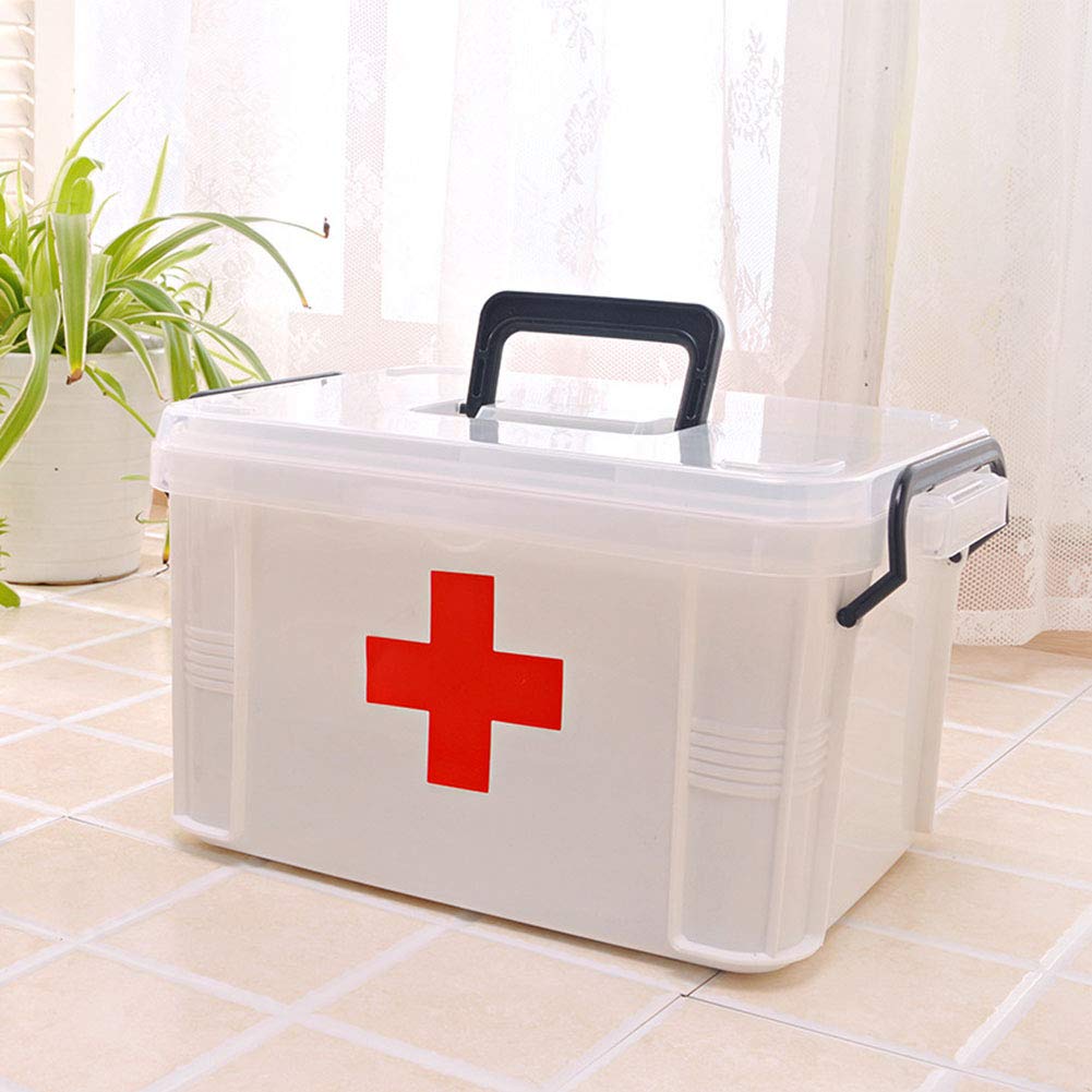 BSTCAR Portable Lockable Medicine Storage Box - Plastic Multi-Layer First Aid Kit Container for Home, Travel & Emergency Use - White