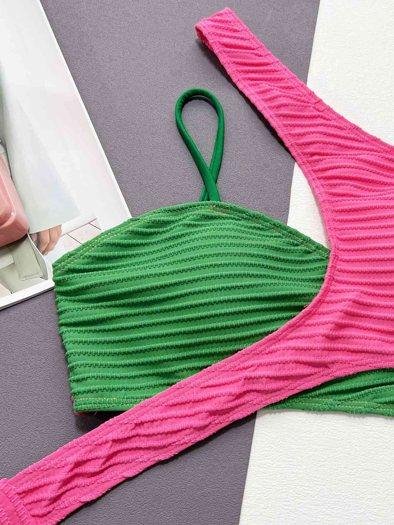 Sexy One Shoulder Two Piece Swimwear Set - High Contrast Bikini for Women, Perfect for Beach Vacation & Pool Party