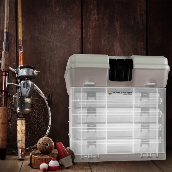 Wakeman Outdoors 4-Drawer 19-Compartment Storage Tool Box Organizer | Heavy Duty Utility Box for Camping Gear, Fishing Tackle & DIY Tools | Perfect for Garage, Workshop & Outdoor Adventures (Green)