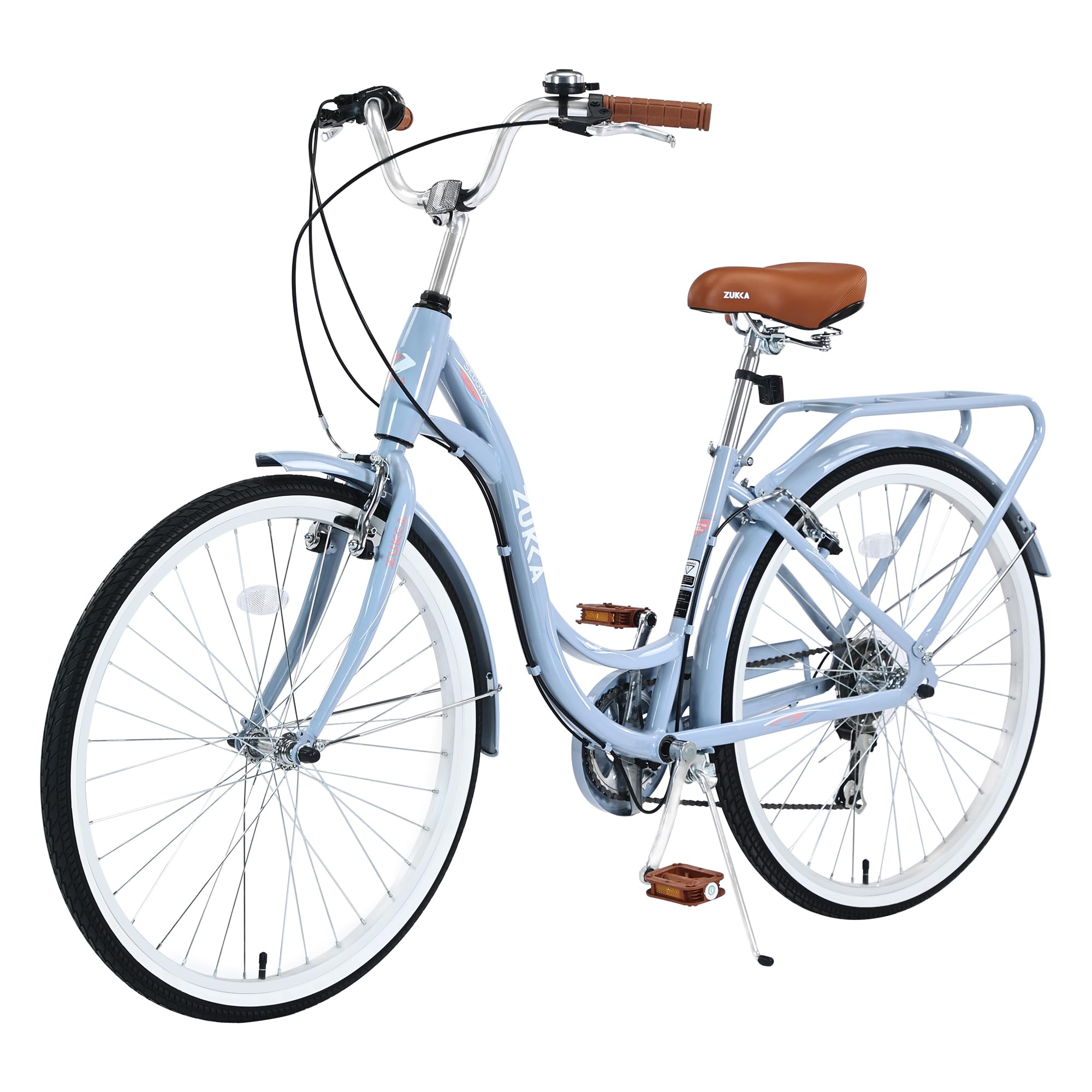 ZUKKA 24/26 Inch Women's Beach Cruiser Bike - 7 Speed City Bicycle with Dual V-Brake, Adjustable Seat for Adults - Perfect for Coastal Rides, Commuting & Leisure Cycling (Multiple Colors)