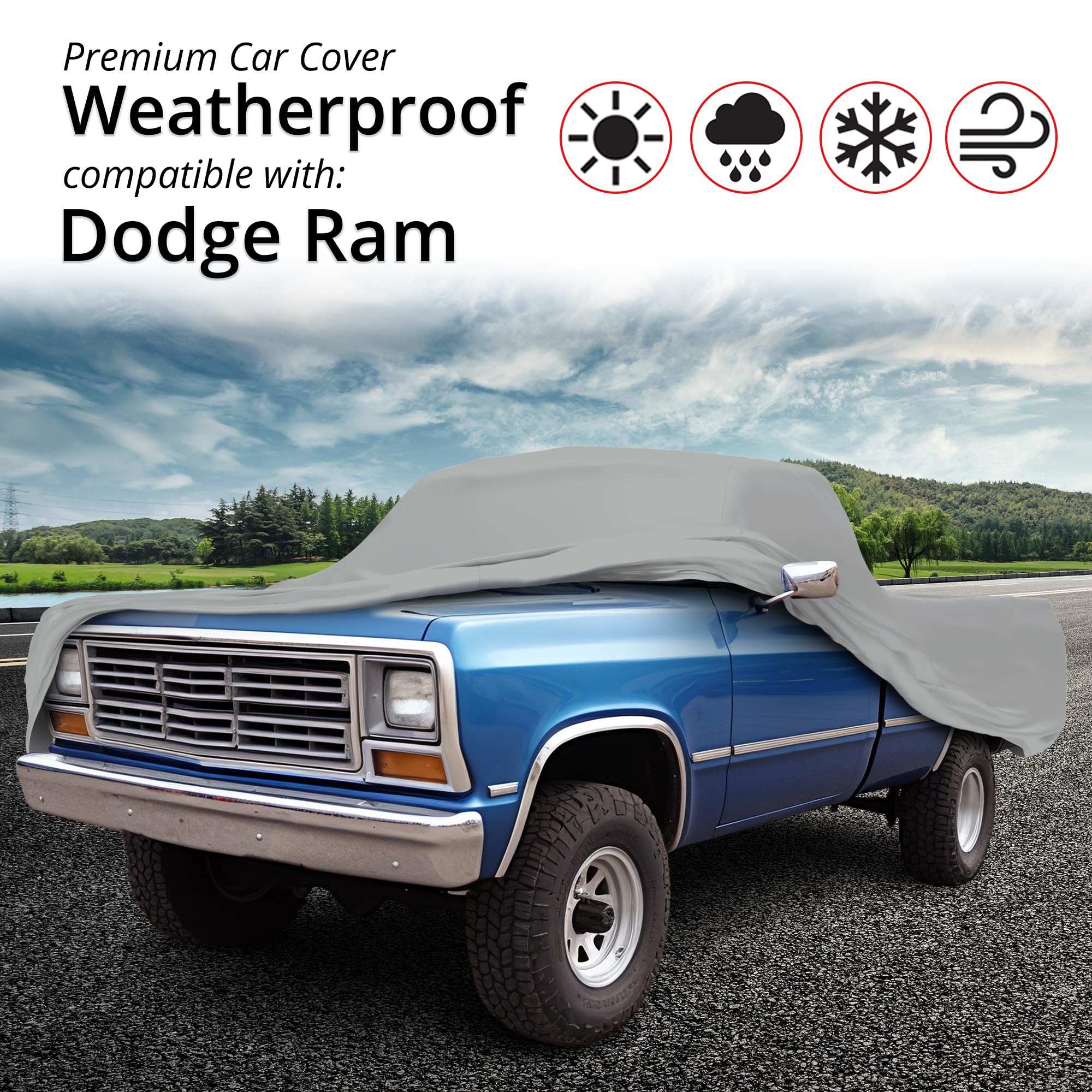 Weatherproof Truck Cover for Dodge 1981-1993 Ram D100 Regular Cab | Heavy Duty Outdoor Car Cover with Anti-Theft Cable Lock | Waterproof & UV Resistant Vehicle Accessory for All Weather Protection - Perfect for Parking, Storage & Travel