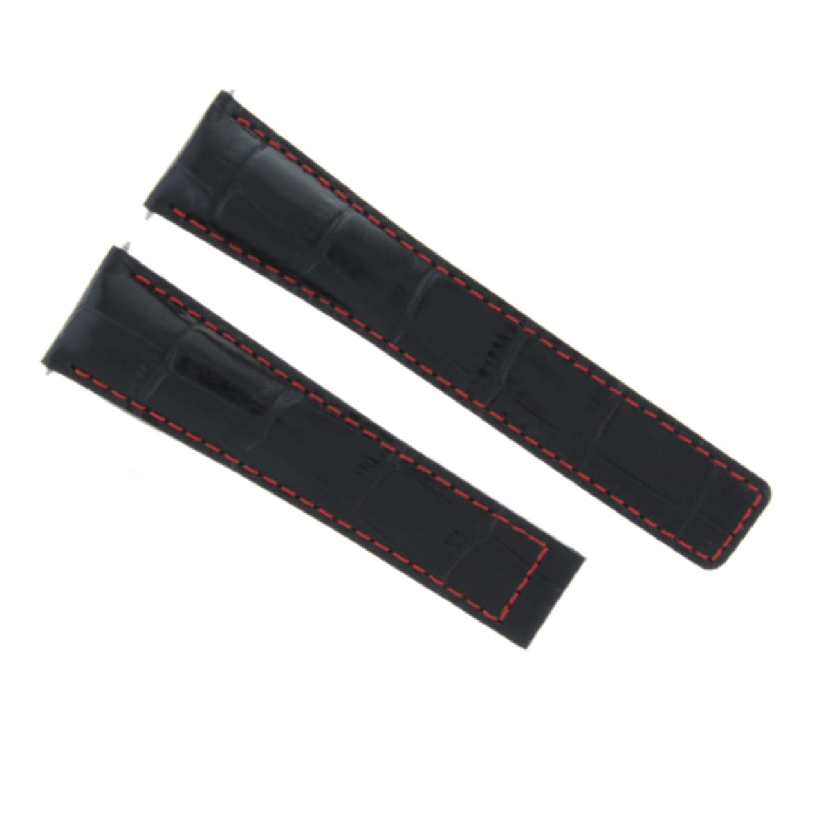 20/16mm Leather Watch Band for Baume Mercier Hampton 8363 - Black with Red Stitching for Dress & Business