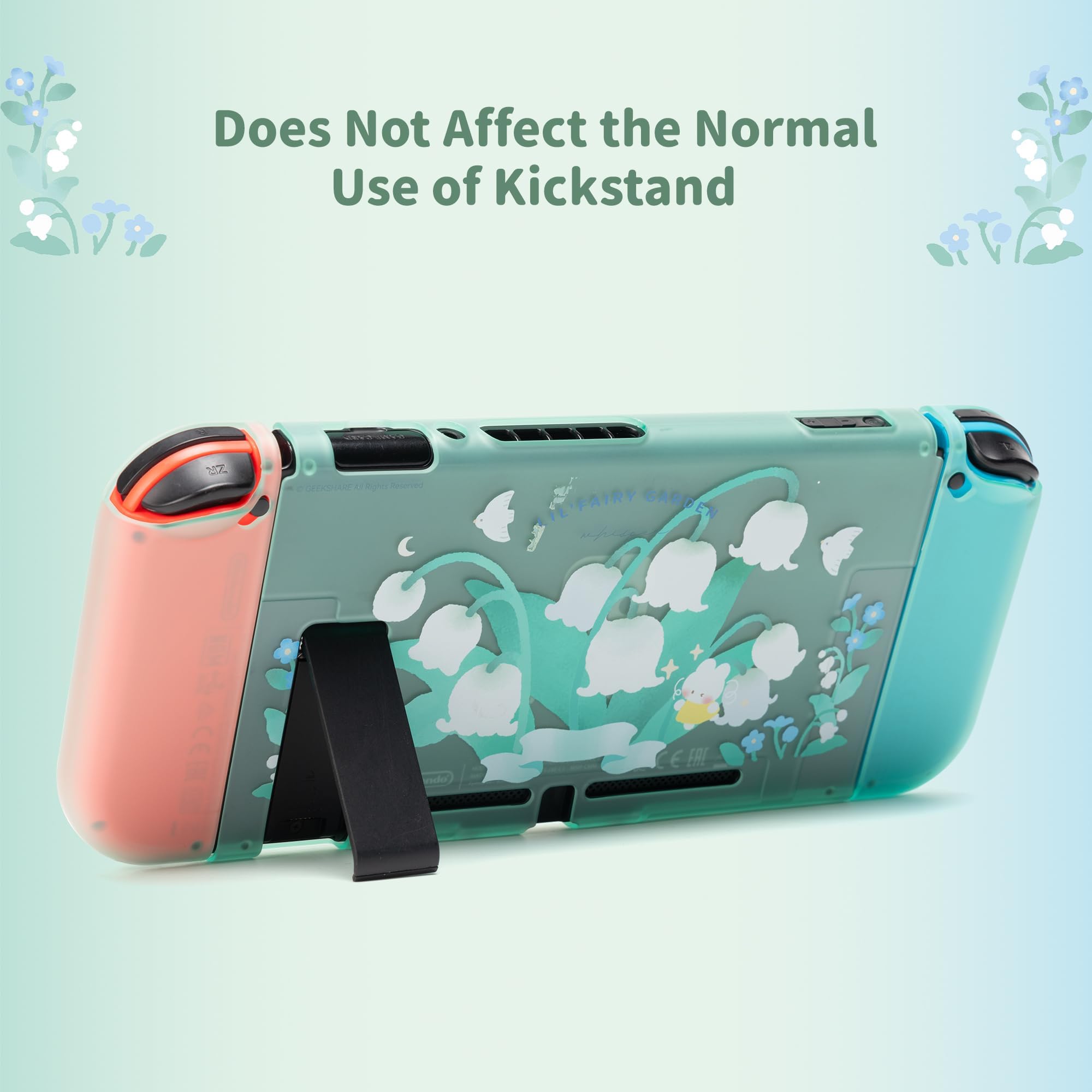 GeekShare Kawaii Nintendo Switch Protective Case - Hard PC Shell Compatible with Standard & Switch Slim - Lily of The Valley Design | Perfect for Gaming, Travel & Everyday Protection