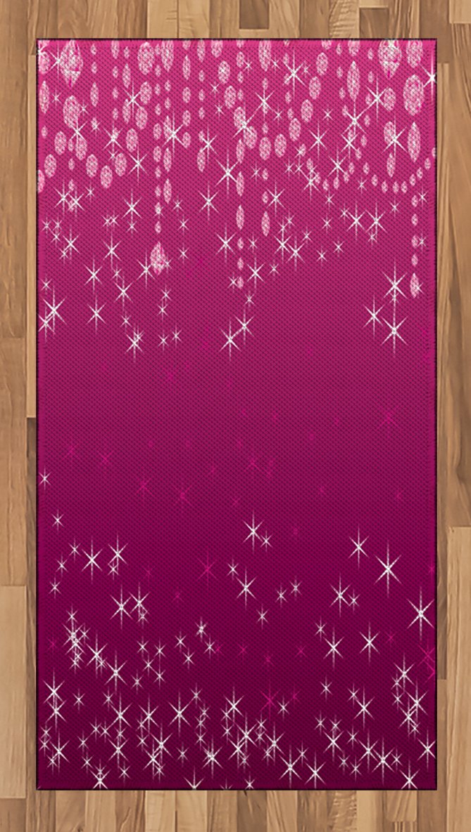 Lunarable Diamonds Area Rug - Abstract Feminine Design with Tiny Stars & Drops, Girly Digital Print Flat Woven Accent Rug - 2.6' x 5' Magenta White - Perfect for Living Room, Bedroom, Dining Room Decor & Boho Chic Home Styling