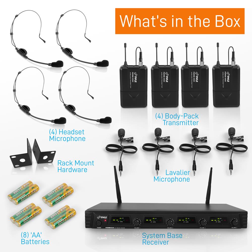 4 Channel UHF Wireless Microphone System for Karaoke, Church, Live Performances & Public Speaking - Professional Audio Equipment with Long Range & Crystal Clear Sound