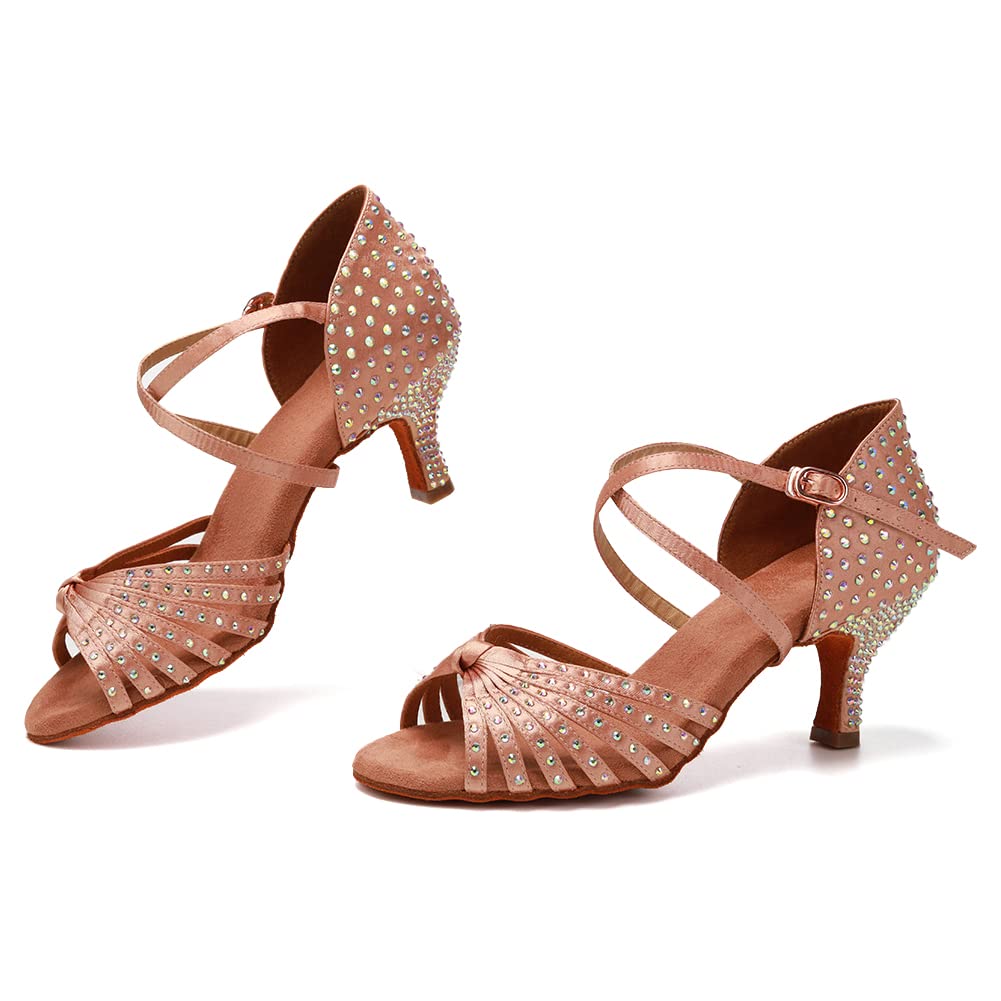 Sparkling Rhinestone Ballroom Dance Shoes for Women - Latin Salsa Practice & Performance Shoes with Comfortable Fit | Perfect for Competitions, Weddings & Dance Classes (Style CT459)