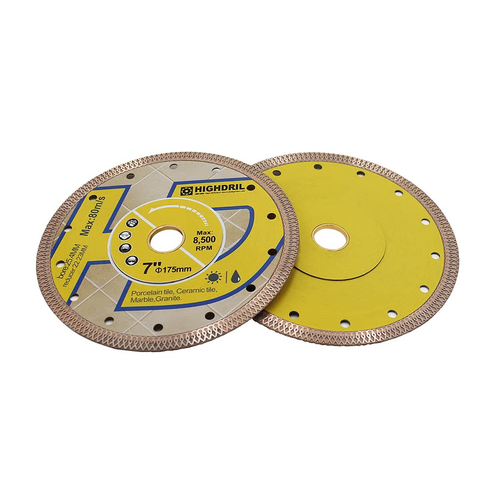 HIGHDRIL 7 Inch Diamond Saw Blade - 5 Pack Turbo X Mesh Diamond Tile Cutting Disc for Porcelain, Ceramic, Granite, Marble - Dry or Wet Use Circular Saw Blades for DIY Projects, Home Renovation & Professional Construction