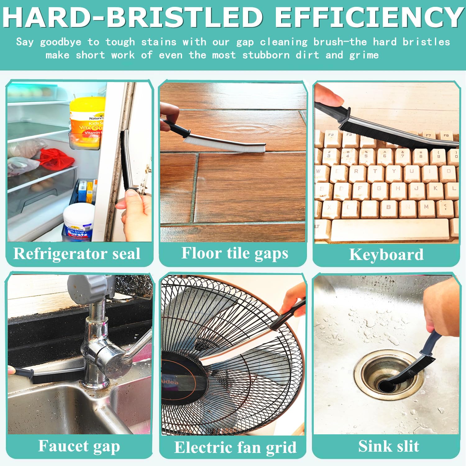 Hard Bristle Crevice Cleaning Brush (2-Pack) - Gap & Small Space Cleaner for Bathroom Tiles, Kitchen Corners, Window Slots - Multi-Purpose Cleaning Tool for Hard-to-Reach Areas