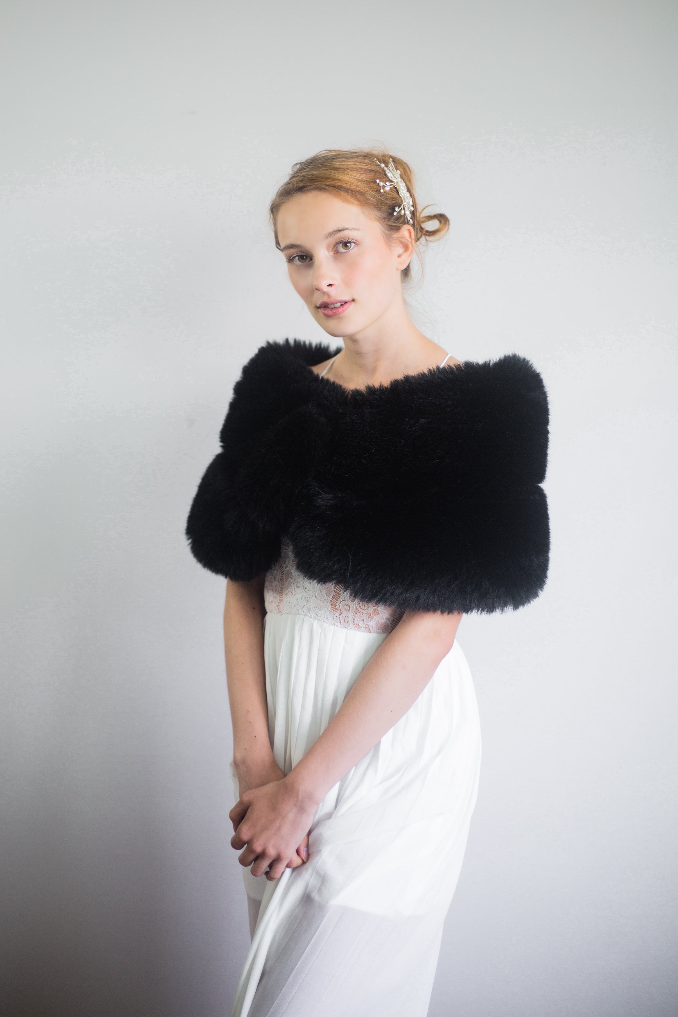 Luxury Black Faux Fur Shawl Wrap - Soft Winter Scarf for Women (Penelope Blk01) - Perfect for Evening Parties, Weddings & Cold Weather Fashion