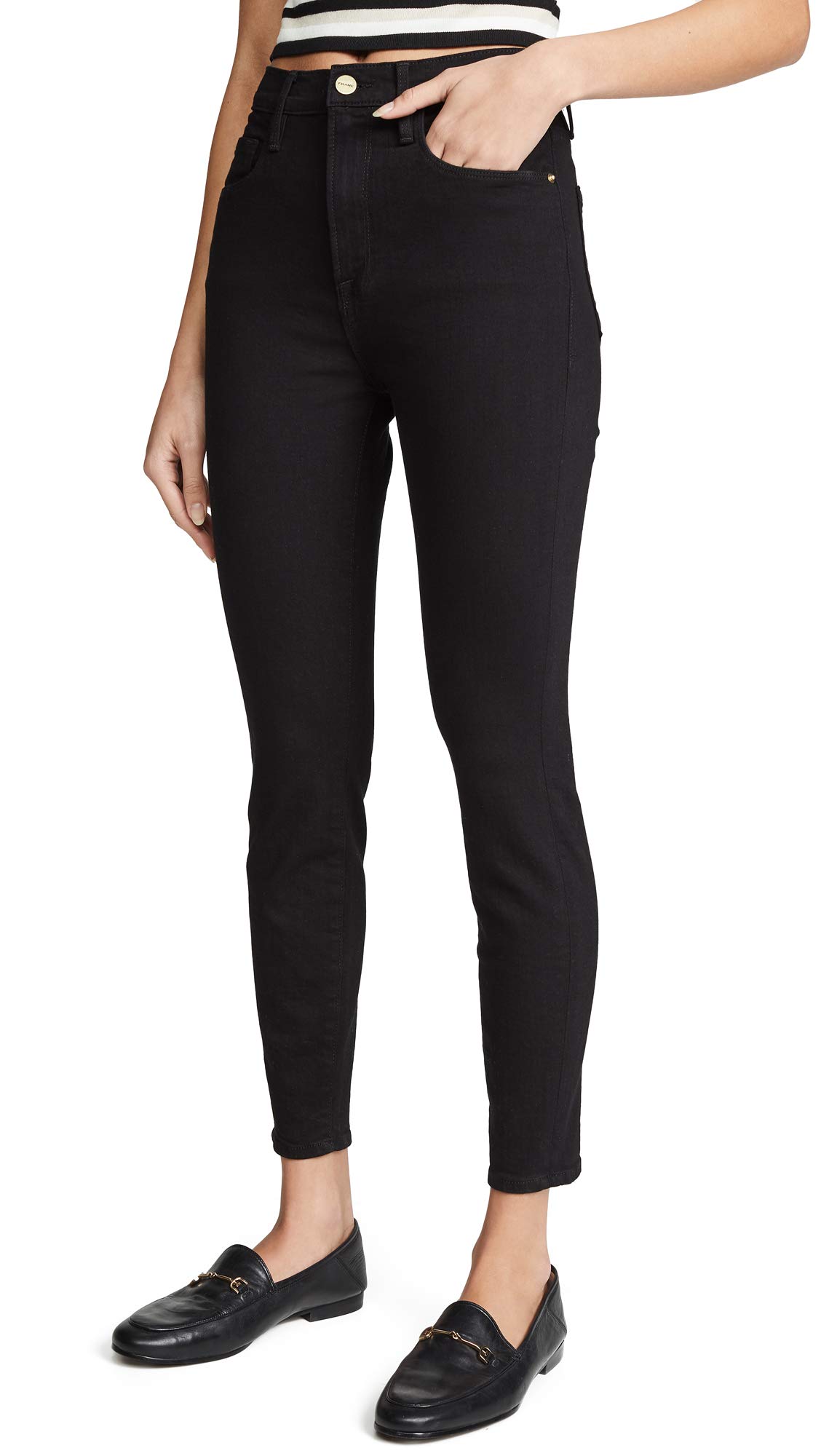 FRAME Women's Ali High Rise Skinny Cropped Cigarette Jeans - Slim Fit Stretch Denim Pants for Casual & Night Out Outfits