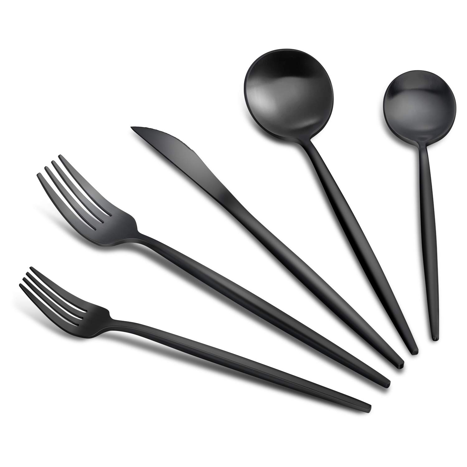 Premium 20-Piece Matte Black Silverware Set - Satin Finish Flatware Service for 4 (Knives, Forks, Spoons) - Durable Stainless Steel Cutlery Set for Home & Restaurant Use - Dishwasher Safe - Perfect for Dinner Parties, Weddings, and Upscale Dining Events