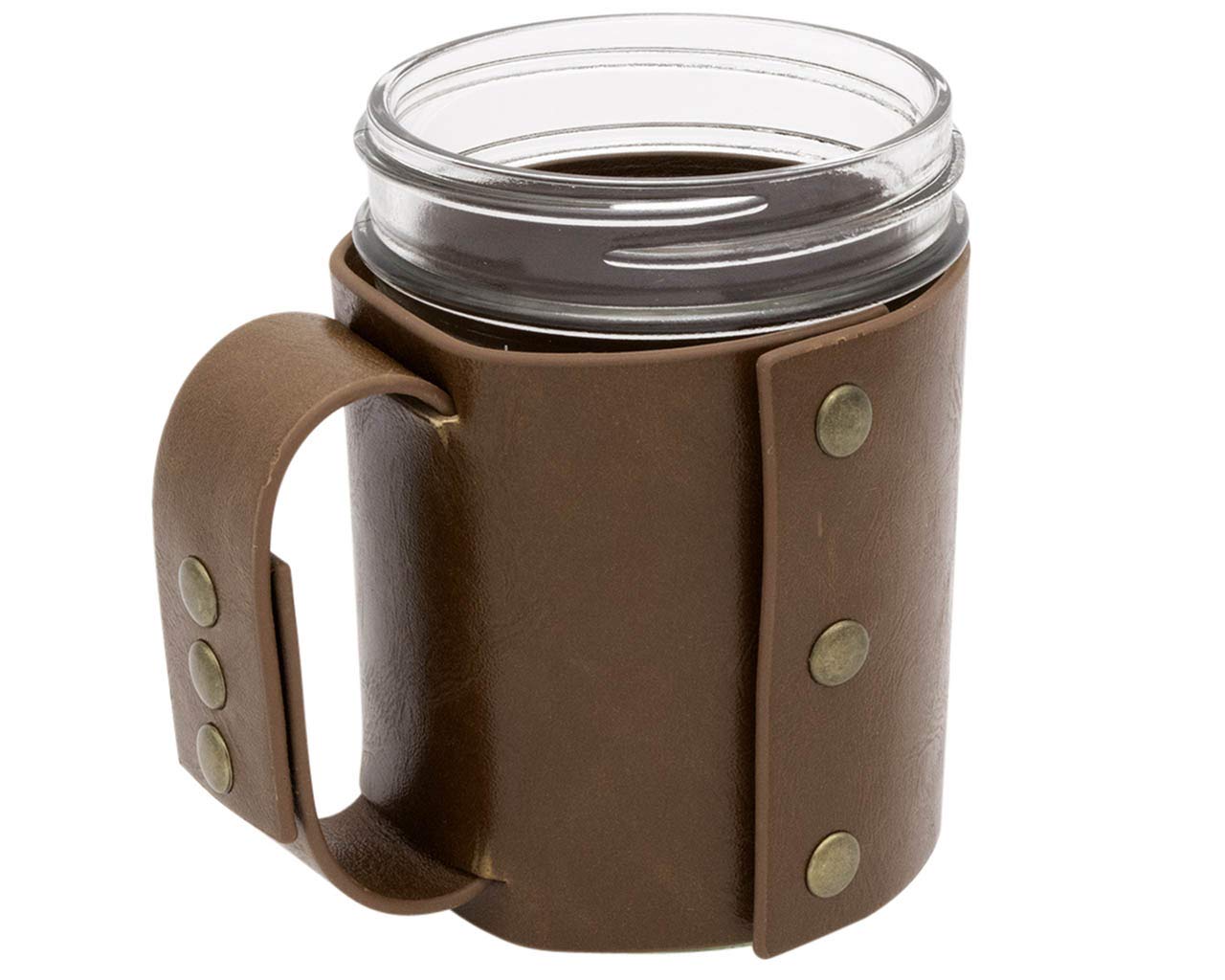 Premium Faux Leather Sleeve with Handle for Wide Mouth Mason Jars - Insulated Travel Mug Cover for 16oz Pint Canning Jars - Perfect for Coffee, Tea & Hot/Cold Beverages On-The-Go