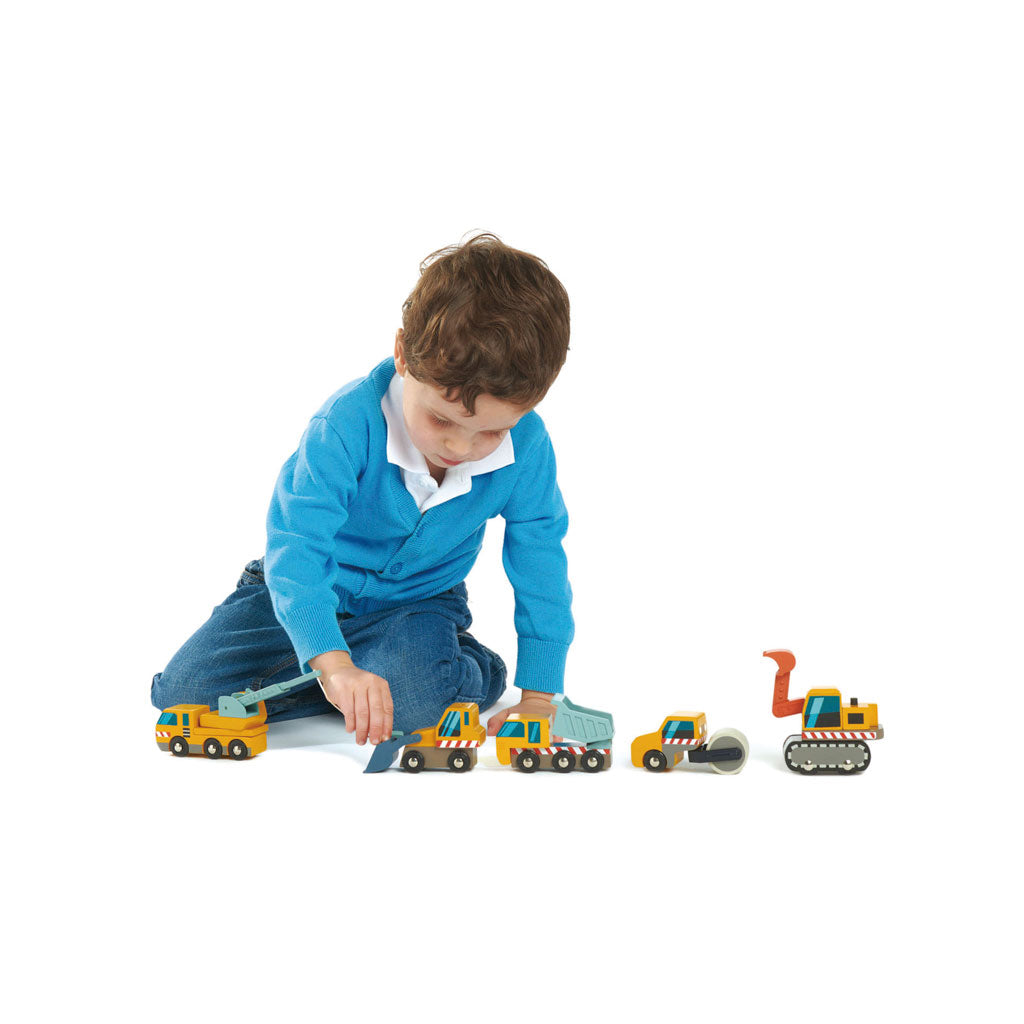 Tender Leaf Toys Construction Car Set - Wooden Toy Trucks for Kids, Excavator & Dump Truck Playset - Perfect for Pretend Play, Sandbox Fun & Early Learning Development