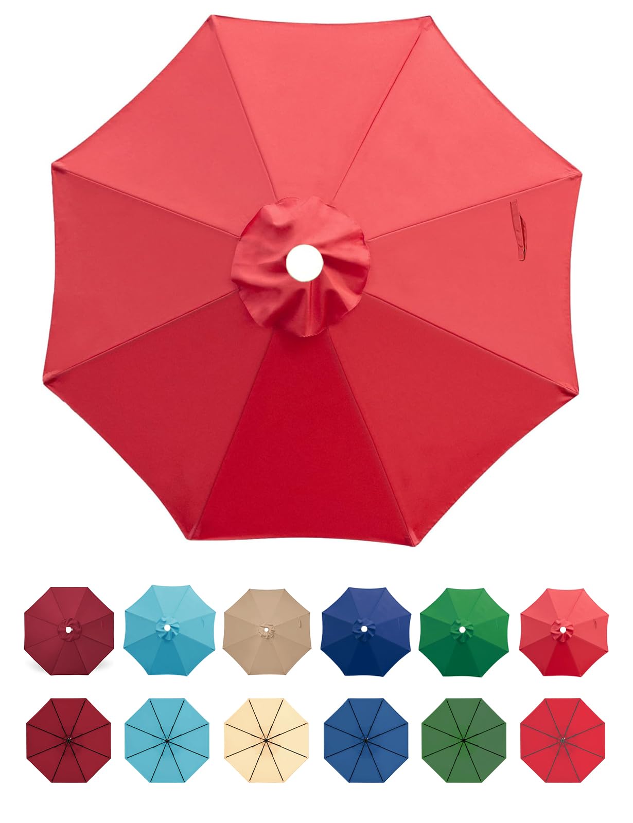 9ft Replacement Canopy for Patio Umbrella - Outdoor Table Market Yard Umbrella Top with 8 Ribs | Perfect for Backyard, Poolside, and Outdoor Dining Areas