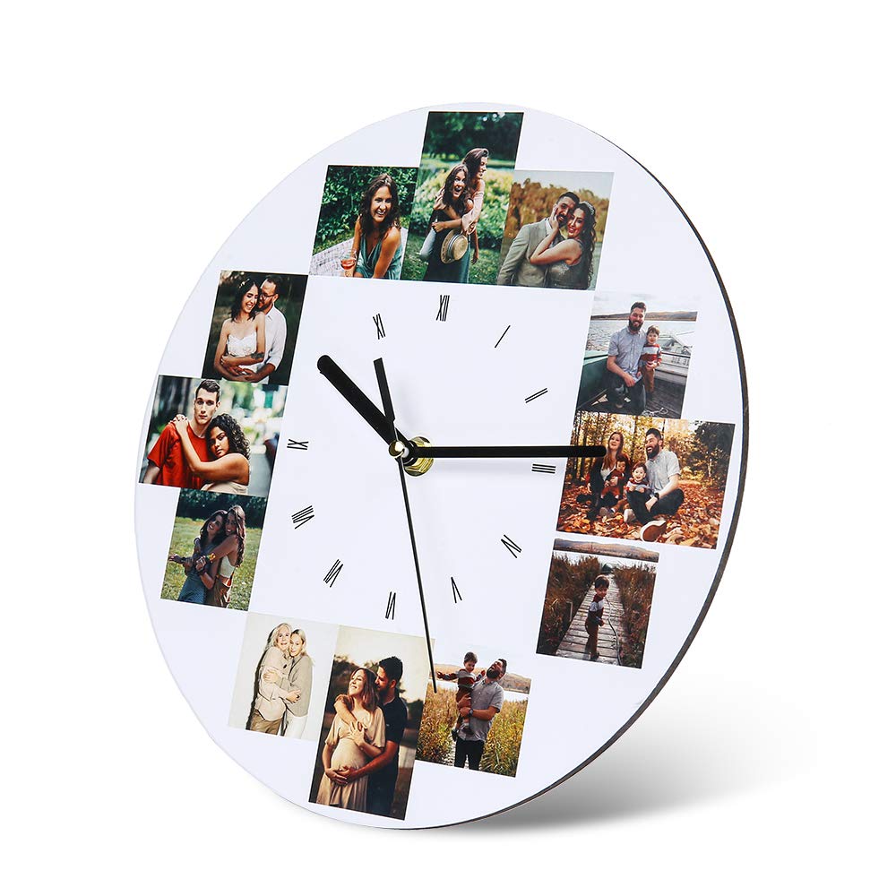 Kaululu 10-Inch Custom Photo Wall Clock - Personalized Round Wall Clock with 12 Photos for Family, Friends, Wife or Husband - Unique Home Decor for Living Room, Bedroom & Kitchen - Perfect Gift for Anniversary, Birthday & Housewarming