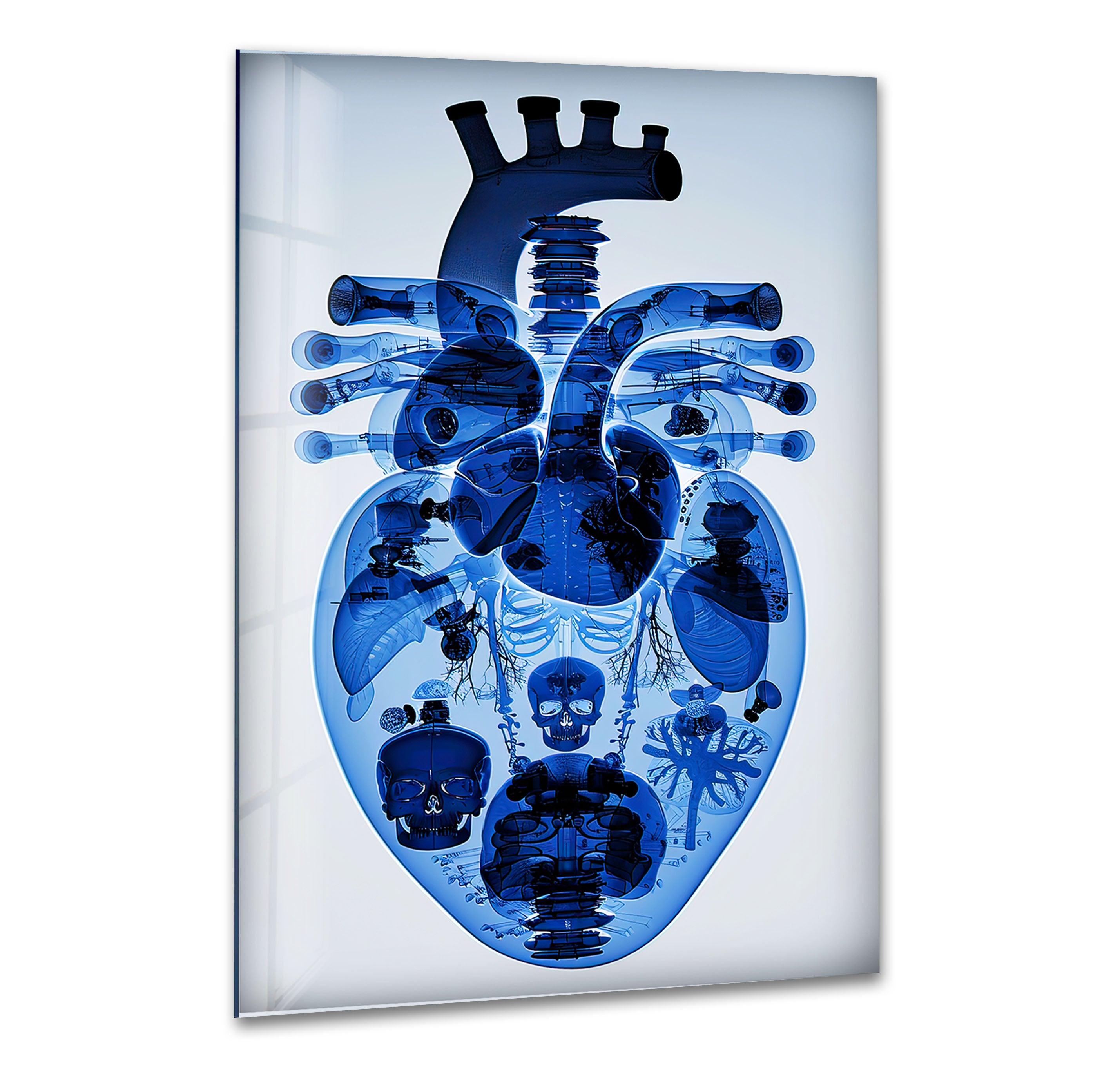 Blue Mechanical Heart Glass Wall Art - Elegant Home Decor for Living Room, Bedroom & Office - Perfect Gift for Valentine's Day & Anniversaries