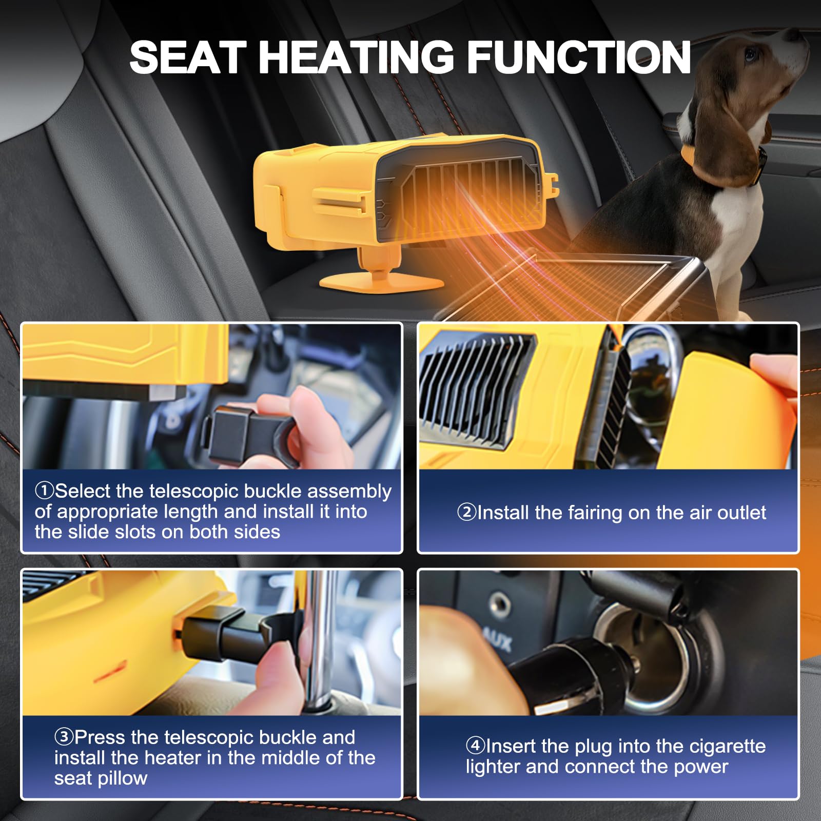 12V Portable Car Heater & Cooler - 2-in-1 Fast Heating/Cooling Fan with 360° Rotatable Base for Vehicles - Plug into Cigarette Lighter - Ideal for Winter Warmth & Summer Cooling (Yellow) - Perfect for Road Trips, Camping & Cold Morning Commutes