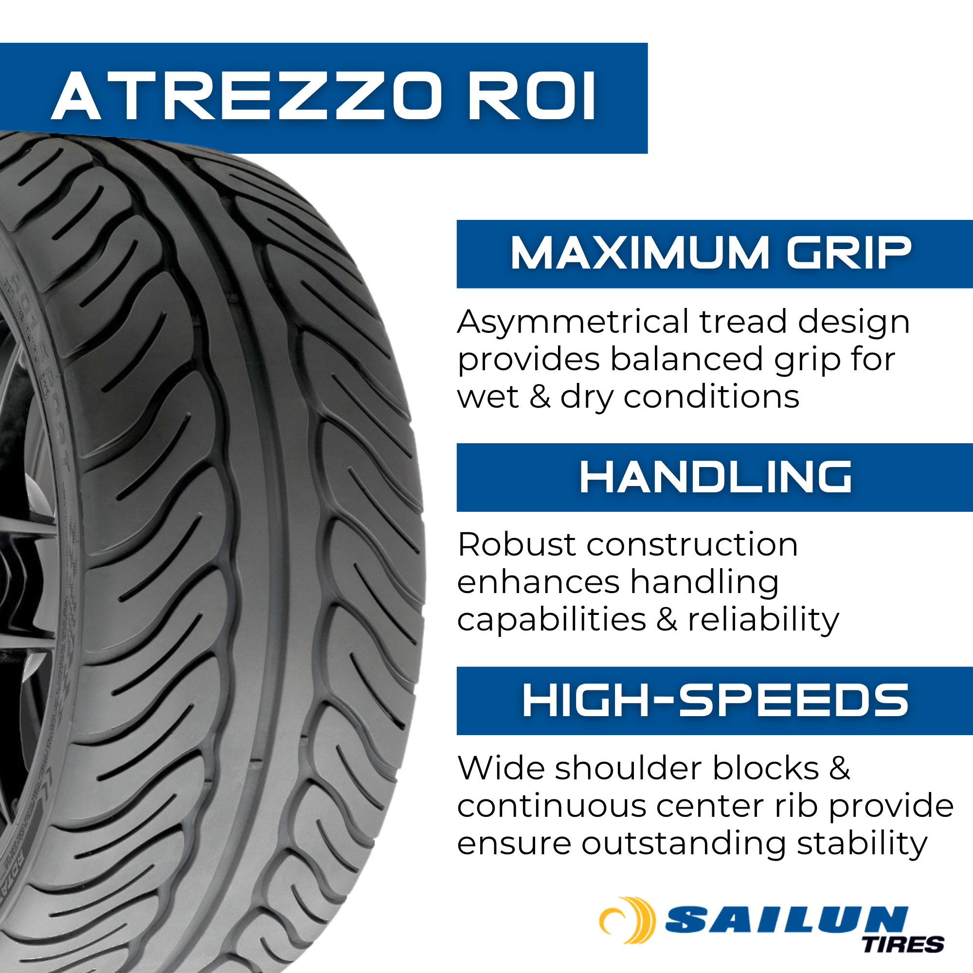 Sailun Atrezzo R01 195/55R15 XL 89L All-Season Performance Tire - Durable Tread for Sedans, Coupes & Compact Cars - Perfect for Highway Commuting & Daily Driving
