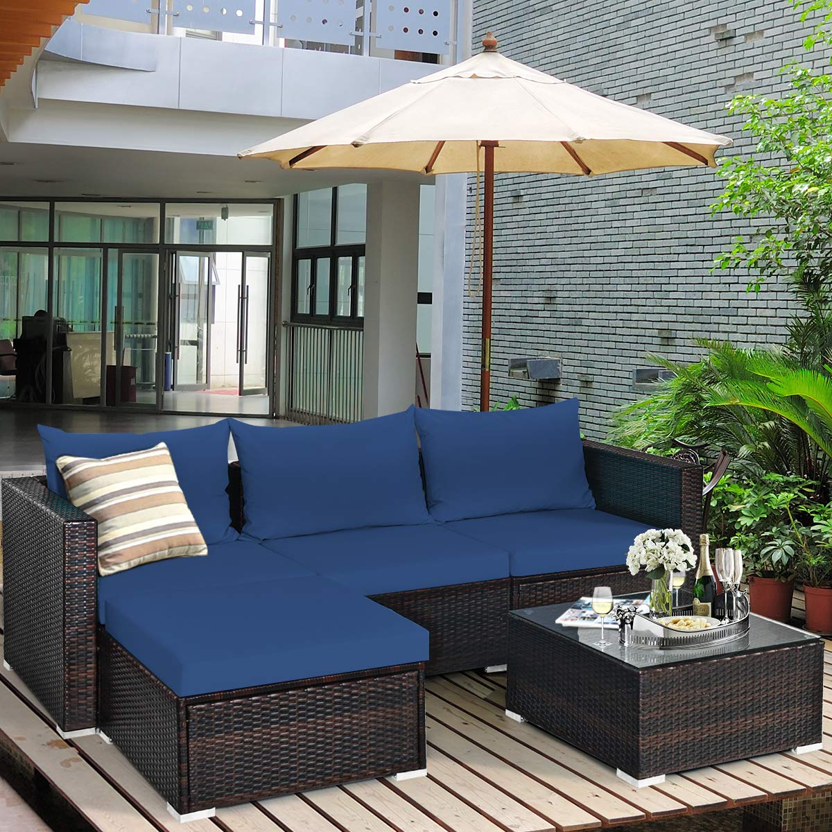 **Tangkula 5-Piece Outdoor Patio Furniture Set - Durable Wicker Sectional Sofa with Glass Top Coffee Table, 360 lb Weight Capacity - Perfect for Garden, Poolside, Porch, and Backyard Relaxation**
