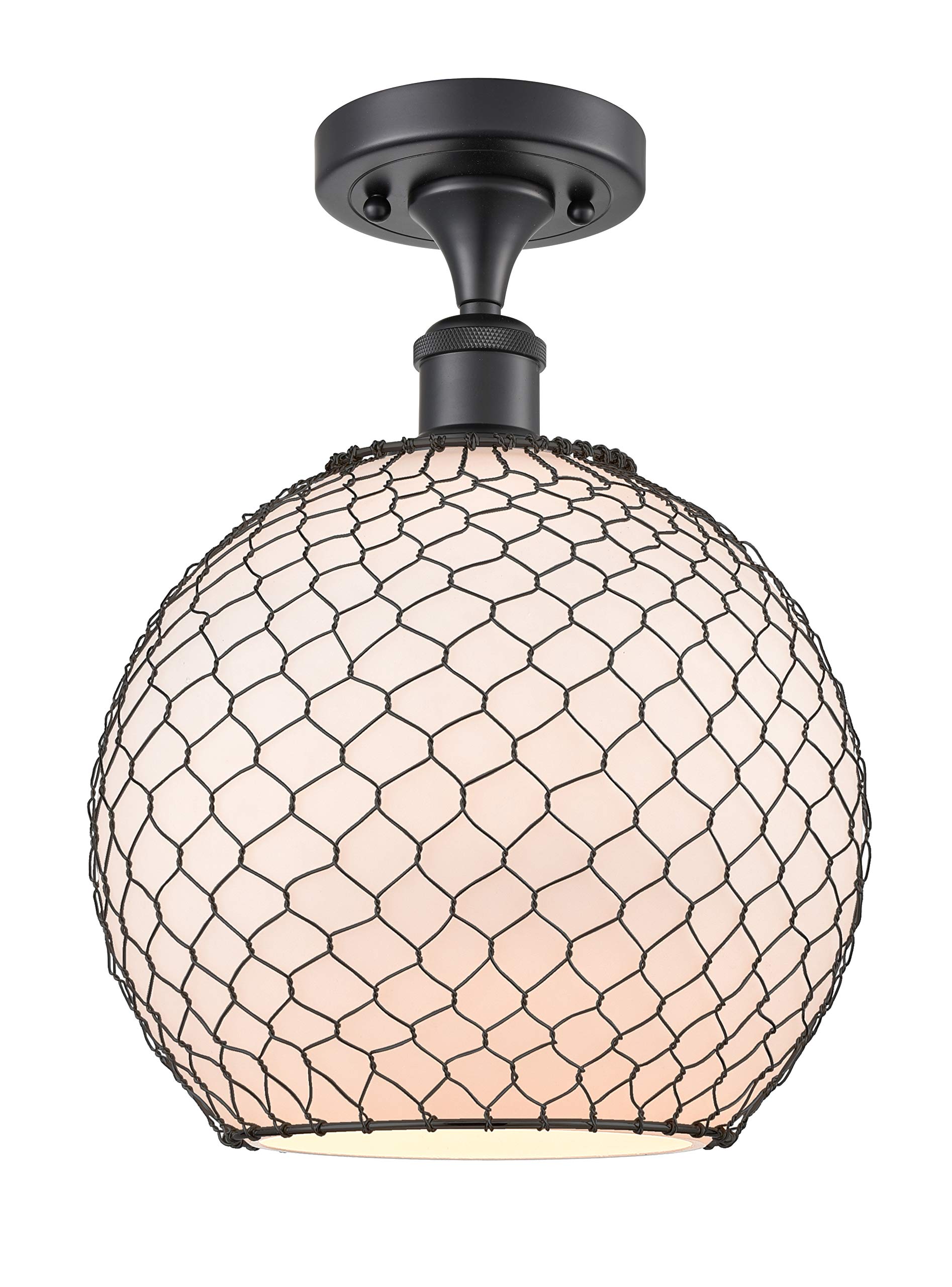 Ballston Collection Matte Black Farmhouse Chicken Wire Semi-Flush Mount Light Fixture - Large 1-Light Ceiling Lamp for Kitchen, Dining Room & Country Style Decor
