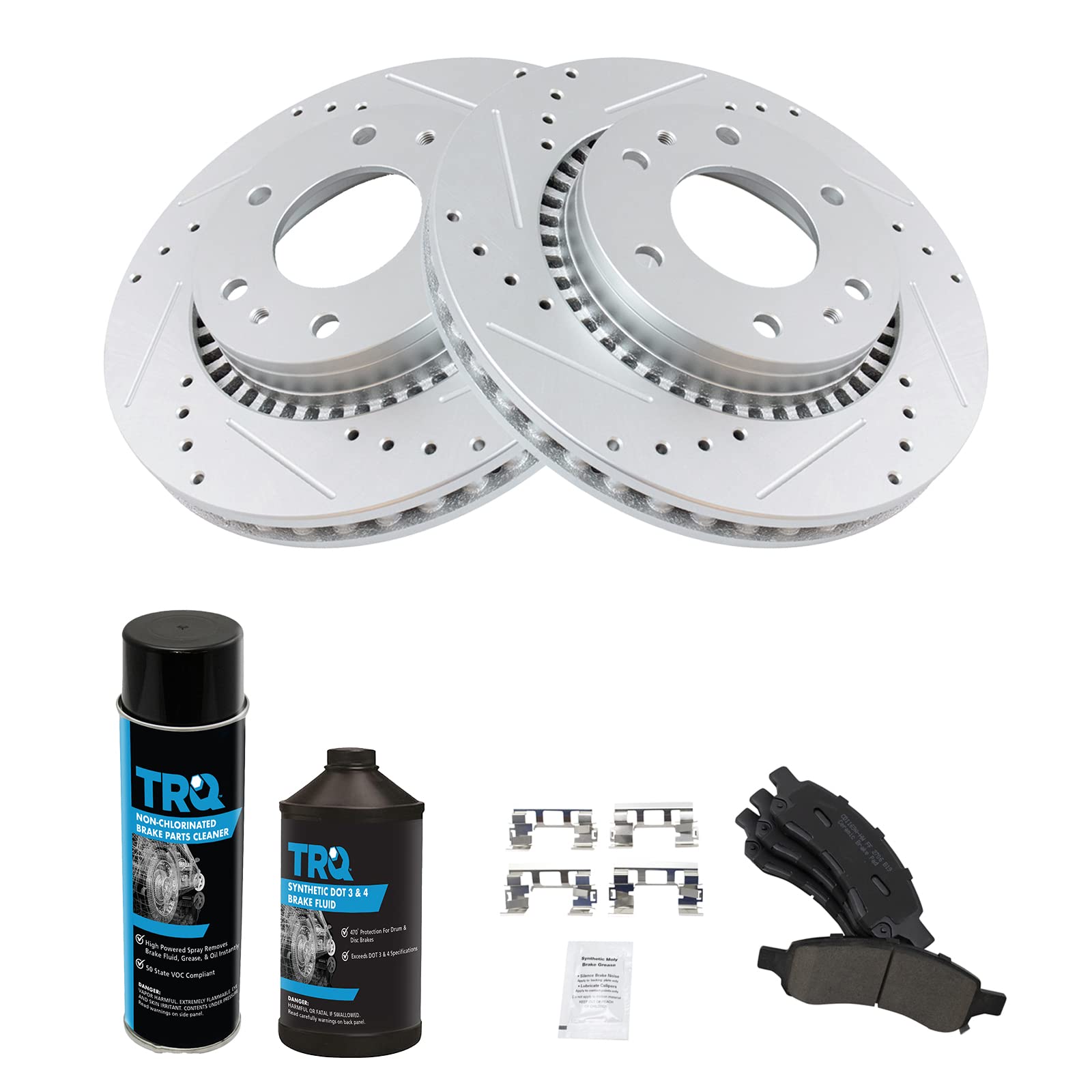 TRQ Performance Front Disc Brake Rotor & Ceramic Pad Kit with Chemicals - Perfect for High-Performance Cars, Trucks & SUVs