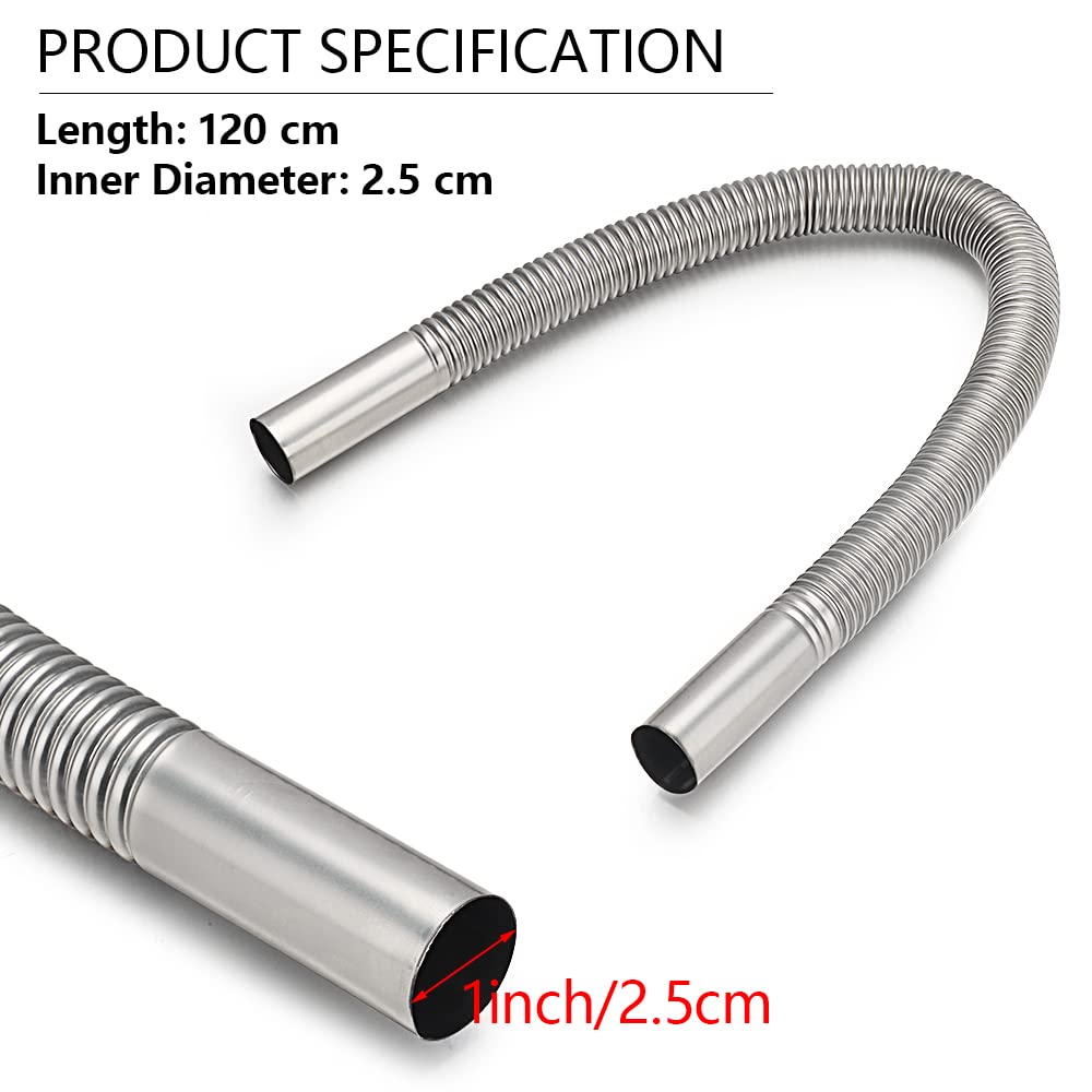 2.5CM/1in Inner Diameter Stainless Steel Parking Air Heater Exhaust Pipe - Durable Diesel & Gas Vent Hose for Trucks, RVs & Boats (120cm/47in) - Perfect for Winter Heating & Engine Ventilation Systems