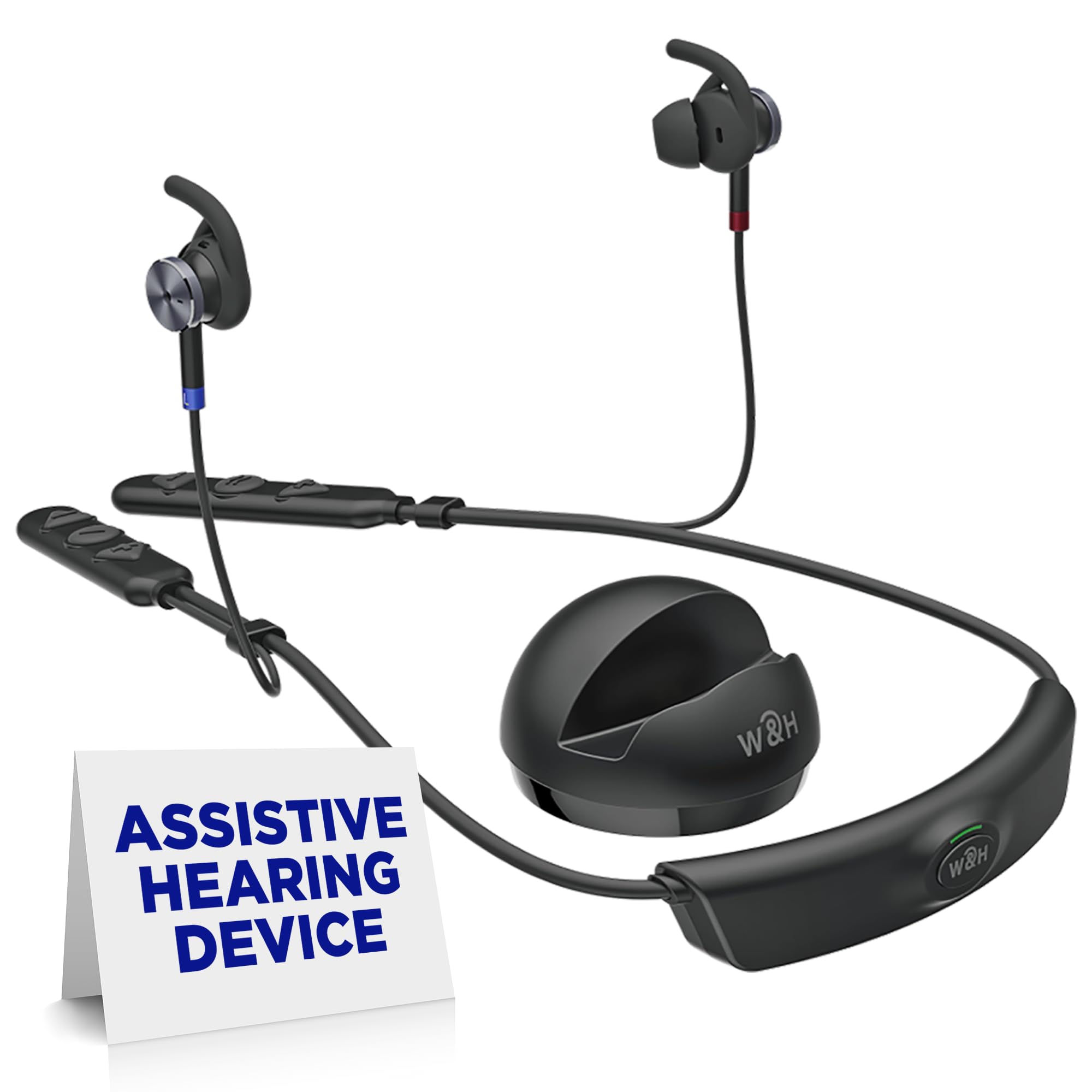 Bluetooth Neckband Hearing Amplifier for Seniors - Rechargeable Wireless Assistive Listening Device with In-Ear Earbuds, Personal Sound Amplifier for Clear Conversations & Music Enjoyment | Ideal for TV Watching, Family Gatherings & Outdoor Activities
