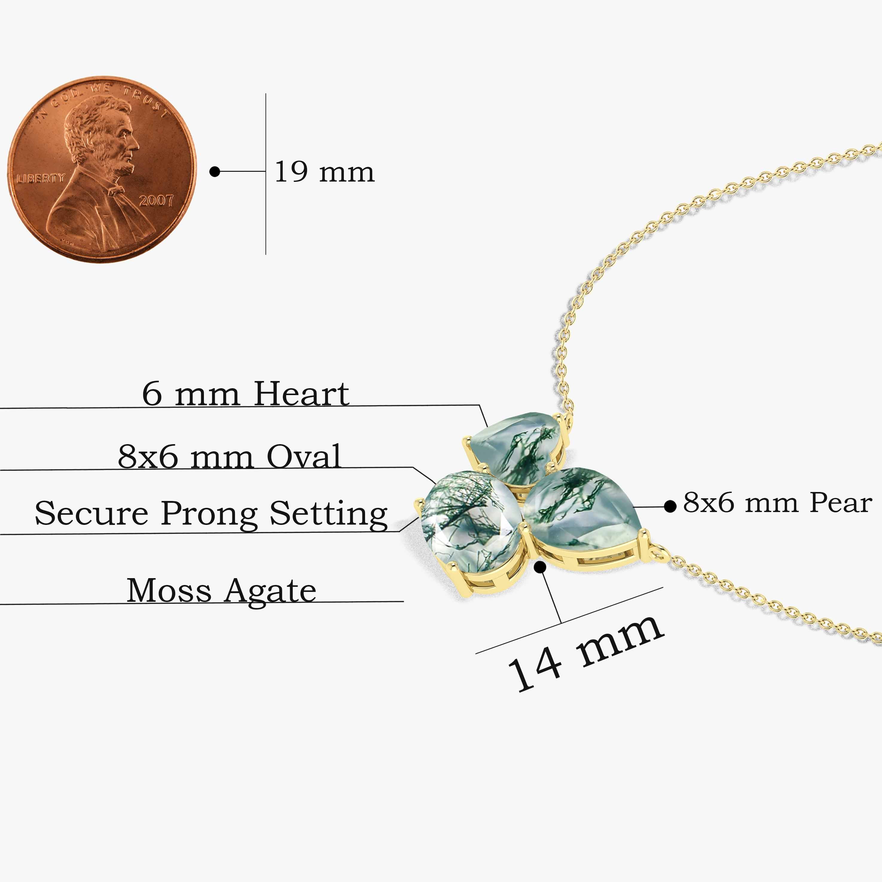 Natural Moss Agate Three Stone Pendant Necklace - Healing Crystal Jewelry for Women - Perfect for Meditation, Yoga & Spiritual Gifts