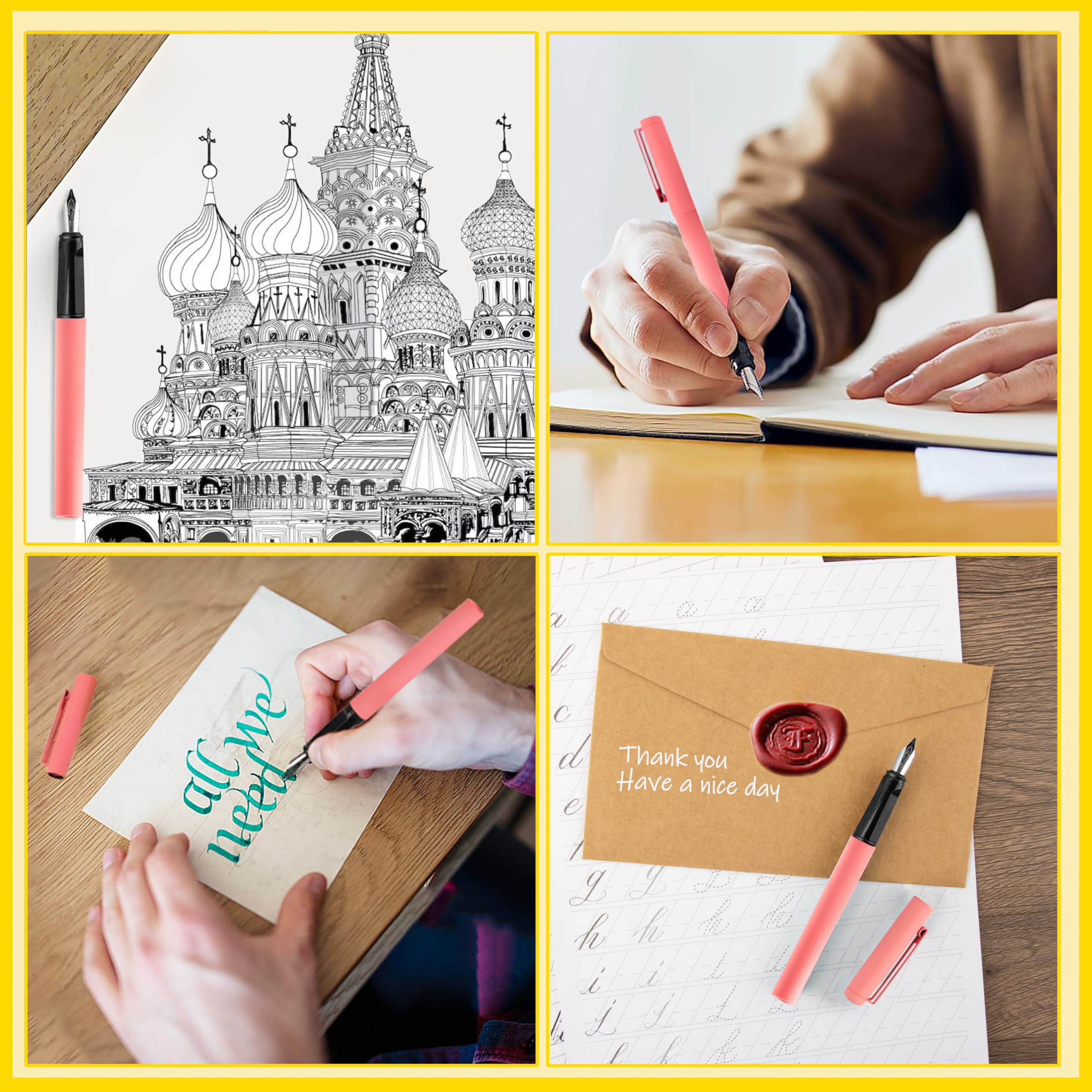 Premium Calligraphy Pen Set with 8 Nib Sizes & 60 Ink Cartridges (12 Colors) - Ideal for Beginners, Writing Practice, Art Drawing, Wedding Invitations & DIY Craft Projects