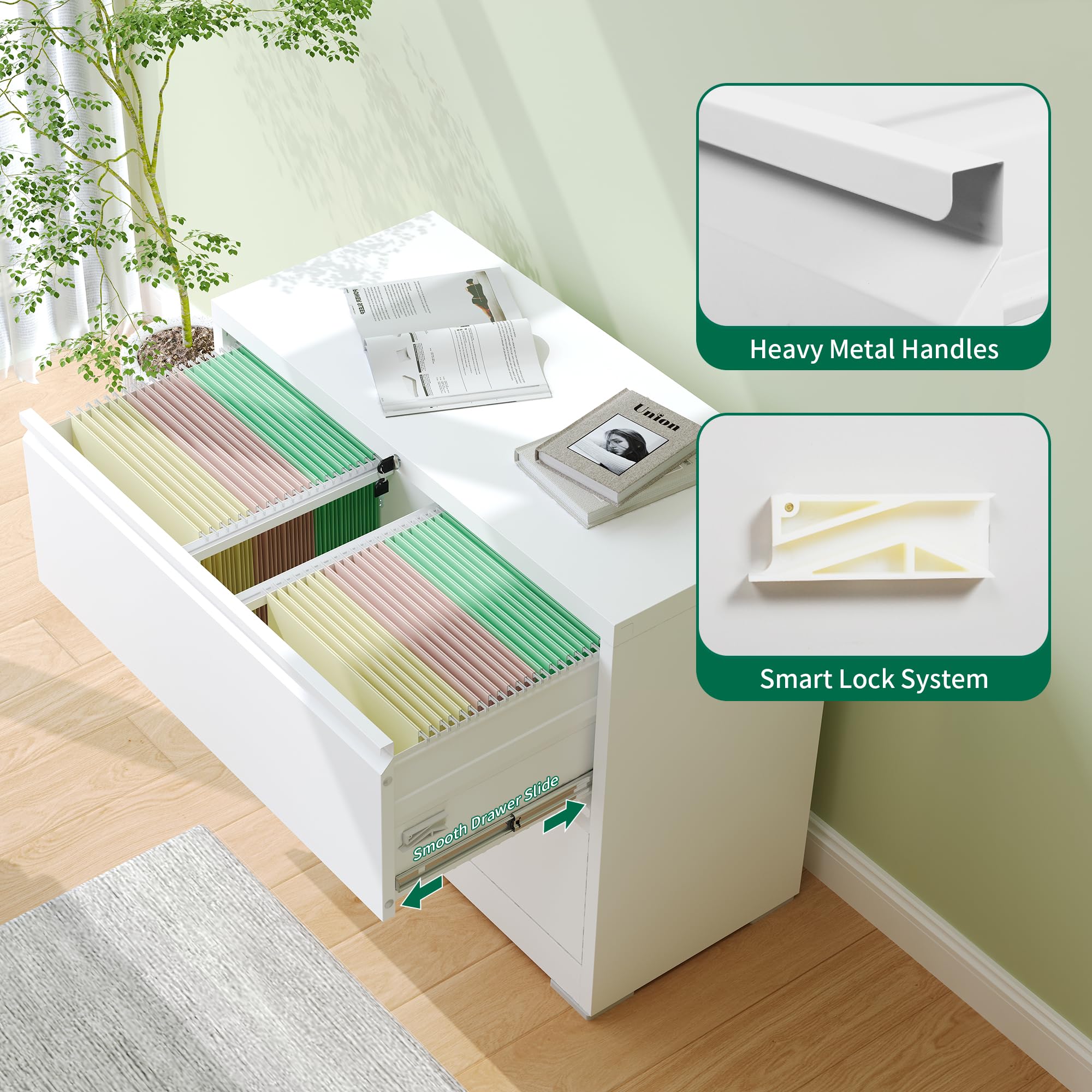 3 Drawer Lateral File Cabinet - Metal Home Office Storage Cabinet for Letter/Legal/F4/A4 Documents with Hanging Bars, Easy Assembly (White) - Perfect for Organizing Office Files, School Documents & Home Office Storage