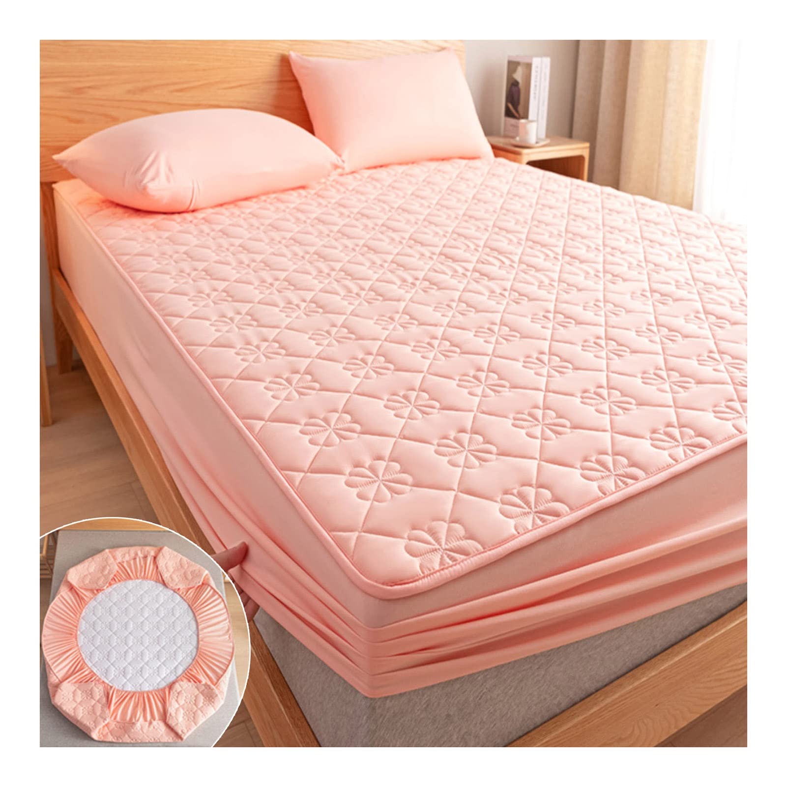 Waterproof Queen Size Mattress Protector - Ultra Soft Cooling Breathable Cover with Deep Pocket Skirt - Fits Home & Apartment Beds - 4 Colors (Pink, 135x200cm) - Perfect for Allergy Protection & Temperature Regulation
