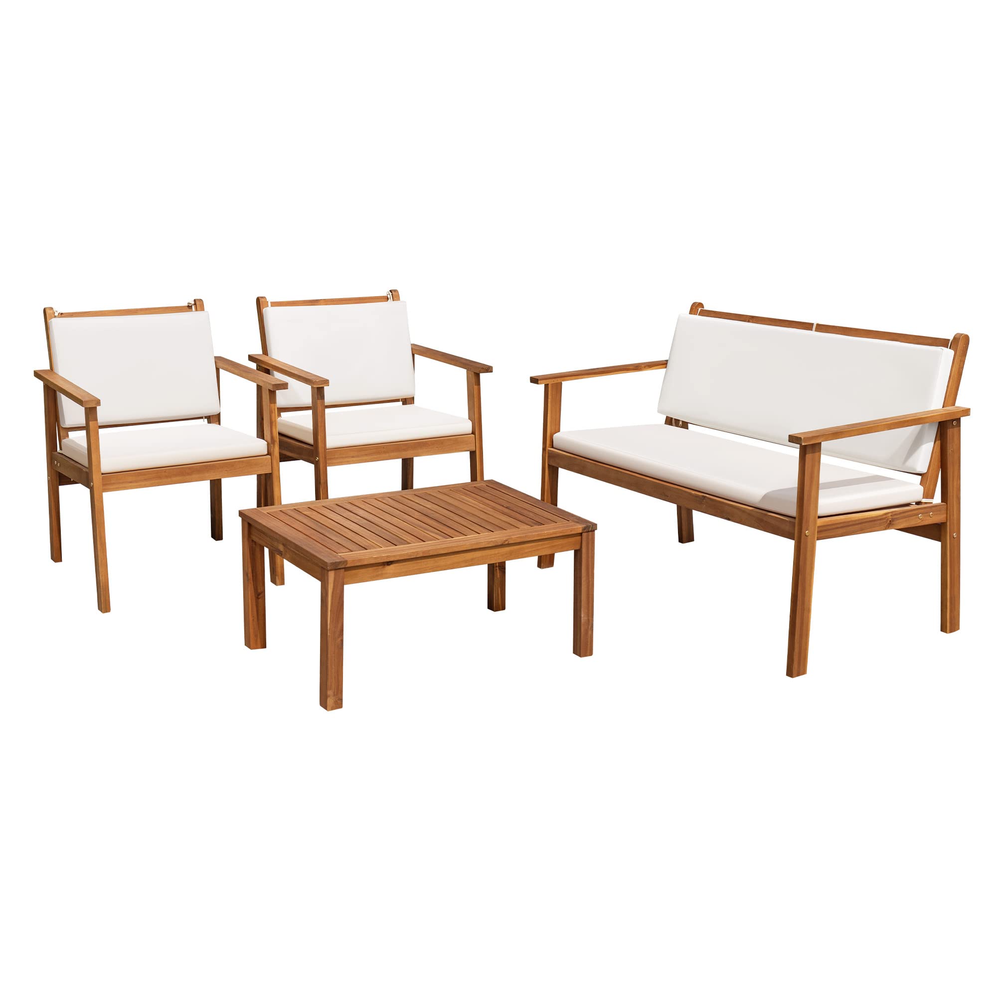 Flamaker 4-Piece Acacia Wood Outdoor Patio Furniture Set with Table & Cushions - Durable Conversation Sofa for Deck, Balcony, Backyard, Garden & Poolside Relaxation
