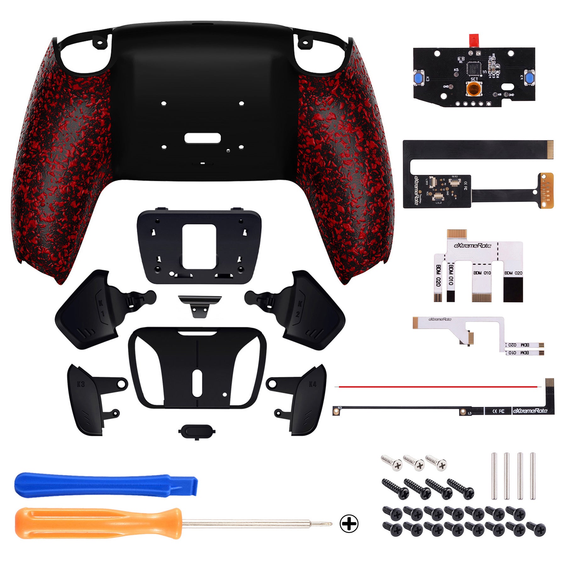 eXtremeRate Remappable RISE4 Remap Kit for PS5 Controller BDM 010/020 - Textured Red Back Buttons for Enhanced Gaming Performance | Perfect for FPS, Racing & Competitive Gaming