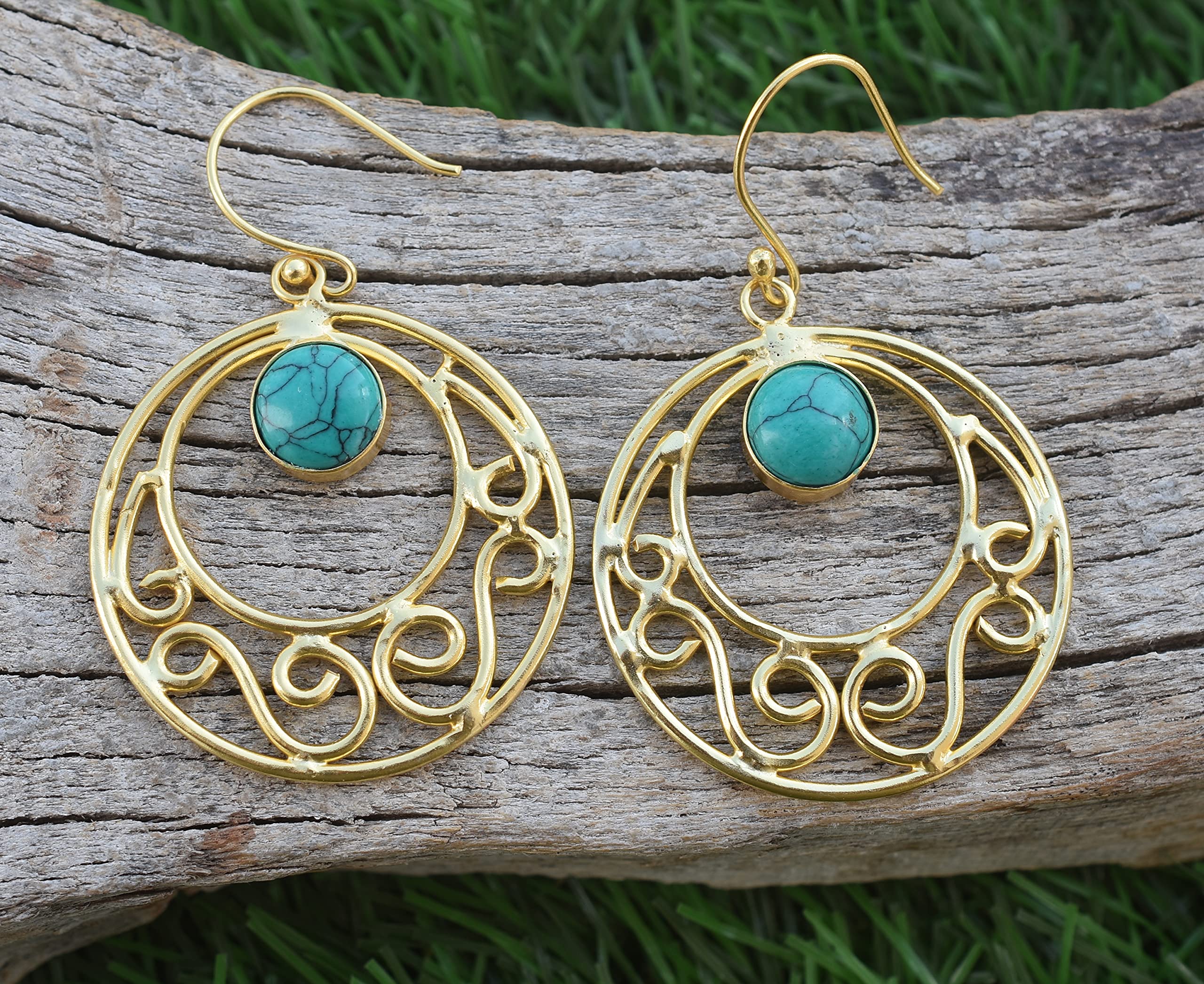 18K Gold Plated Green Turquoise Earrings for Women - Handmade Fashion Jewelry Gift for Girls & Women - VE-336 | Perfect for Weddings, Parties & Special Occasions