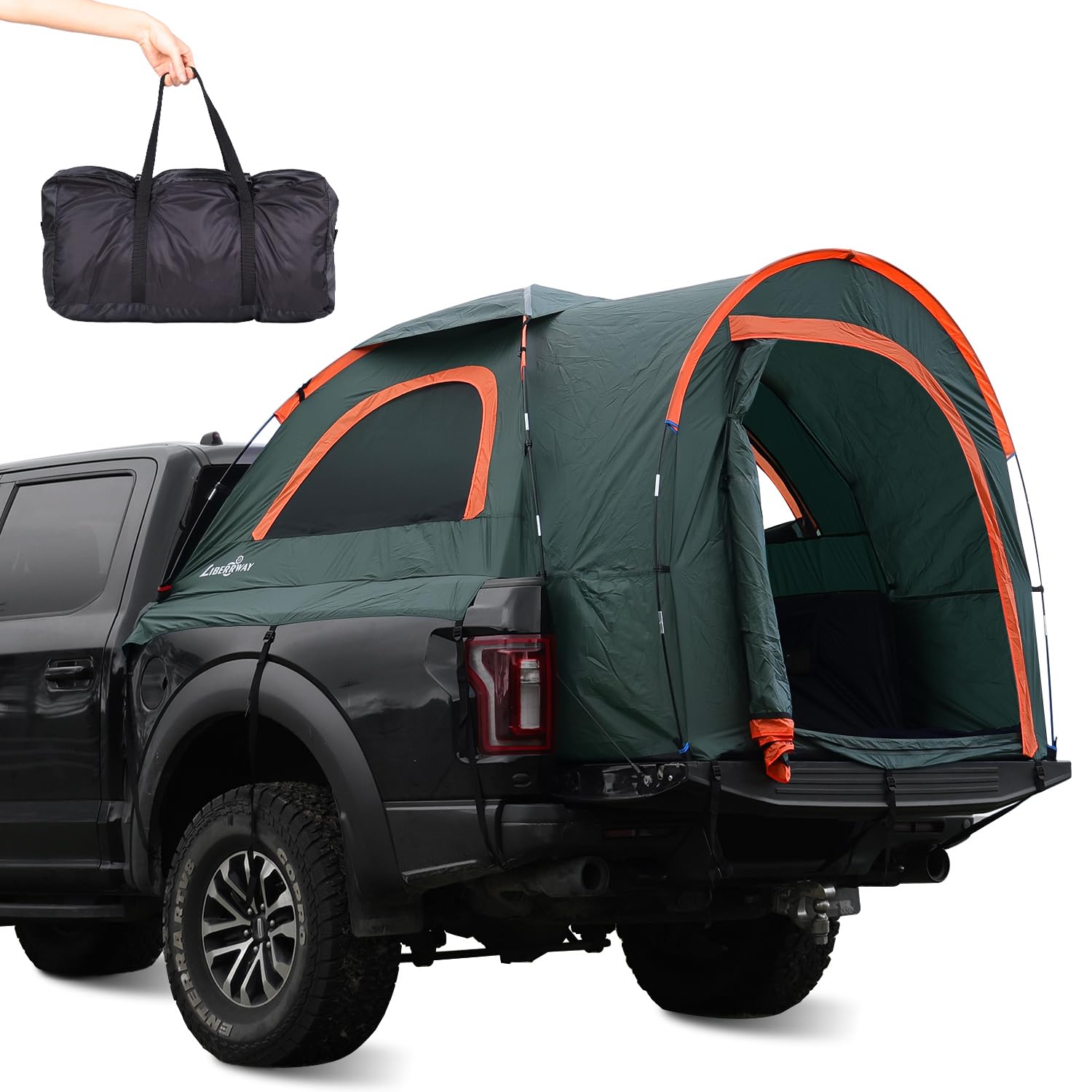 **LIBERRWAY 5.5-6 FT Truck Bed Tent - Waterproof PU2000mm Double Layer, 2-Person Pickup Truck Tent with Windows for Camping, Outdoor Travel & Road Trips - Green**    *(Perfect for Camping Adventures, Overlanding, Tailgating & Outdoor Getaways!)*