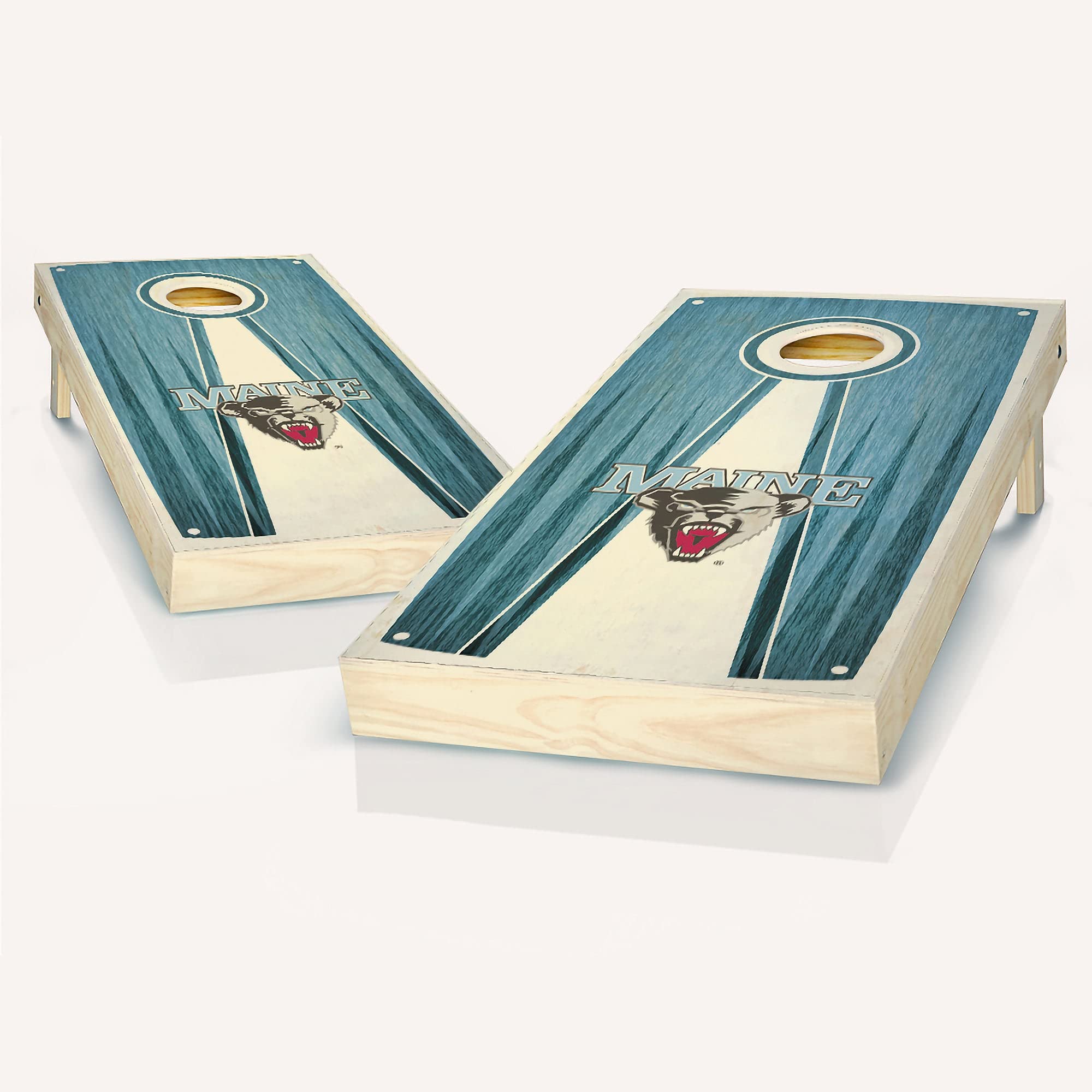 Premium Maine Stained Pyramid Cornhole Game Set - 2 Wooden Boards & 8 Bean Bags for Outdoor Lawn Games, Backyard Parties, Tailgating, and Family Fun
