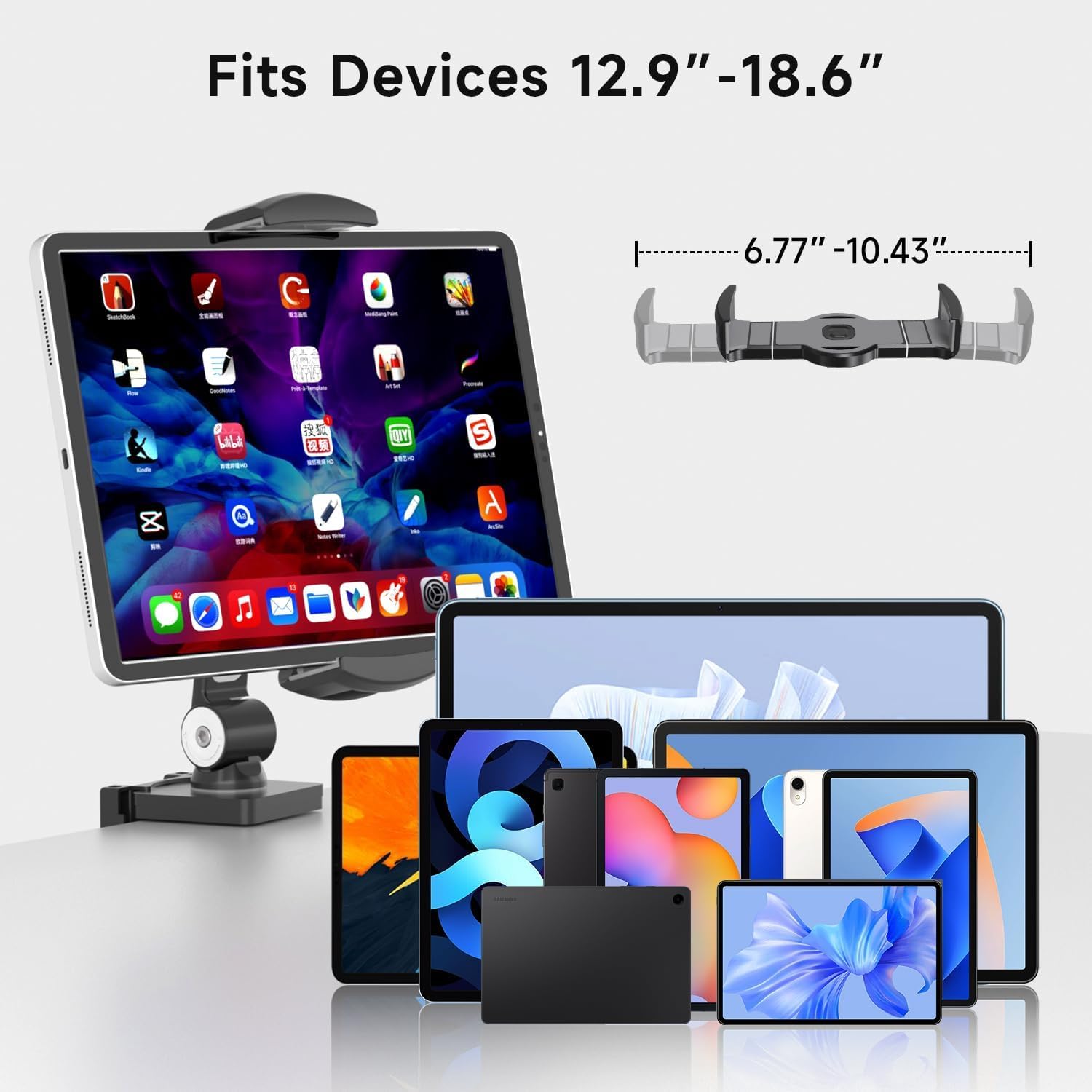 Suptek Adjustable Aluminum Alloy Tablet Stand for iPad 10/9th Gen, iPad Pro 12.9/13, 12.9-18.6