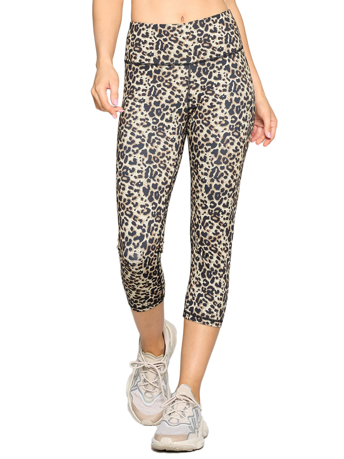 Women's Cheetah Print Workout Capri Leggings - High Waisted Yoga Pants for Running, Gym & Fitness - Black & Tan Animal Print Activewear for Women