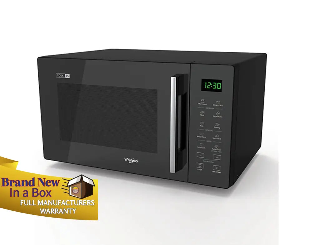Whirlpool MWT25BK 25L Solo Microwave Oven - Compact Black Countertop Microwave for Small Kitchens, Dorms & Offices | Fast Heating & Defrosting