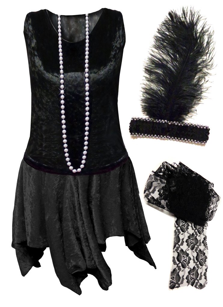 Flapper Velvet Dress Plus Size - 1920s Vintage Gatsby Party Costume for Women | Halloween, Roaring 20s Theme Party, Burlesque Show Outfit