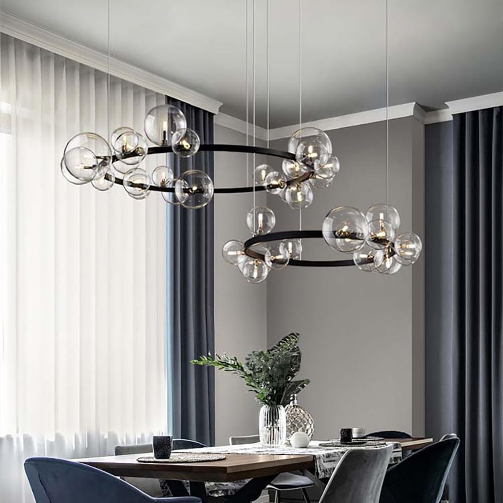 KunMai Modern 24-Light Glass Chandelier with Globe Bubble Pendant - Elegant Lighting Fixture for Living Room, Dining Room, Bedroom & Entryway - Perfect for Home Decor, Wedding Venues and Restaurant Ambiance