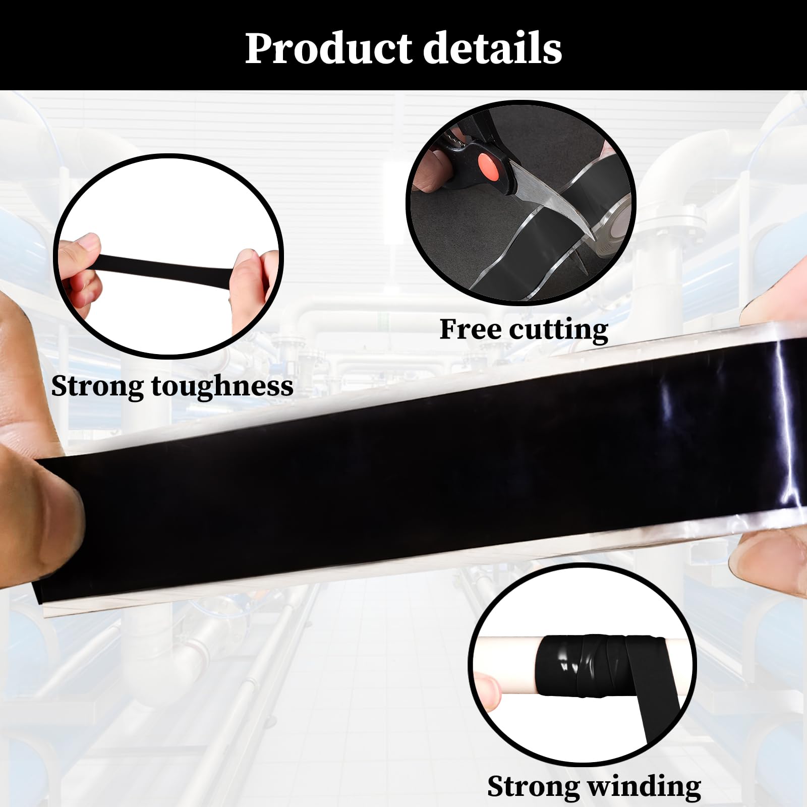 Waterproof Duct Tape 2.5cm x 3m - Heavy Duty Silicone Repair Tape for Leaks, Self Fusing Rubber Seal Tape for Pipes, Faucets, Handles - Ideal for Plumbing, Automotive, Marine & Home Repairs (Black)
