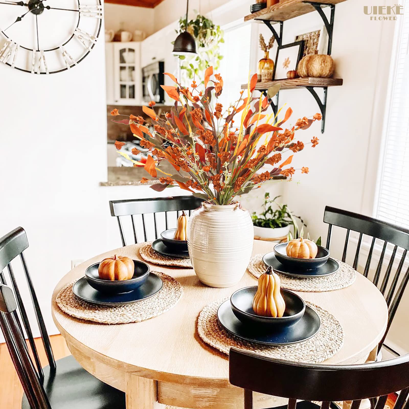 Uieke 2PCS Artificial Fall Flowers Arrangement with Mini Pumpkins - Fake Autumn Leaves Stems for Home Decor, Wedding Bouquets, Thanksgiving Centerpieces - Perfect for Harvest Festival, Fall Weddings & Seasonal Table Decorations