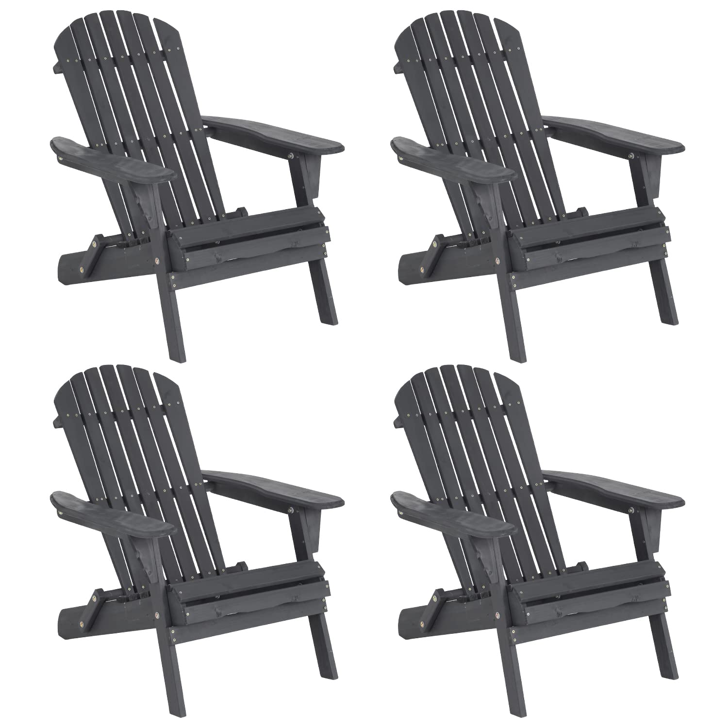 Heavy Duty Folding Adirondack Chair Set of 4 - Weather Resistant Solid Wood Outdoor Patio Chairs for Deck, Lawn, Backyard & Garden - Perfect for Camping, Bonfires and Relaxing by the Fire Pit