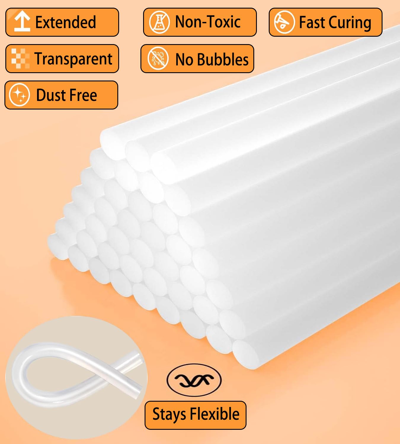 **50-Pack Clear Full Size Hot Glue Sticks 0.43