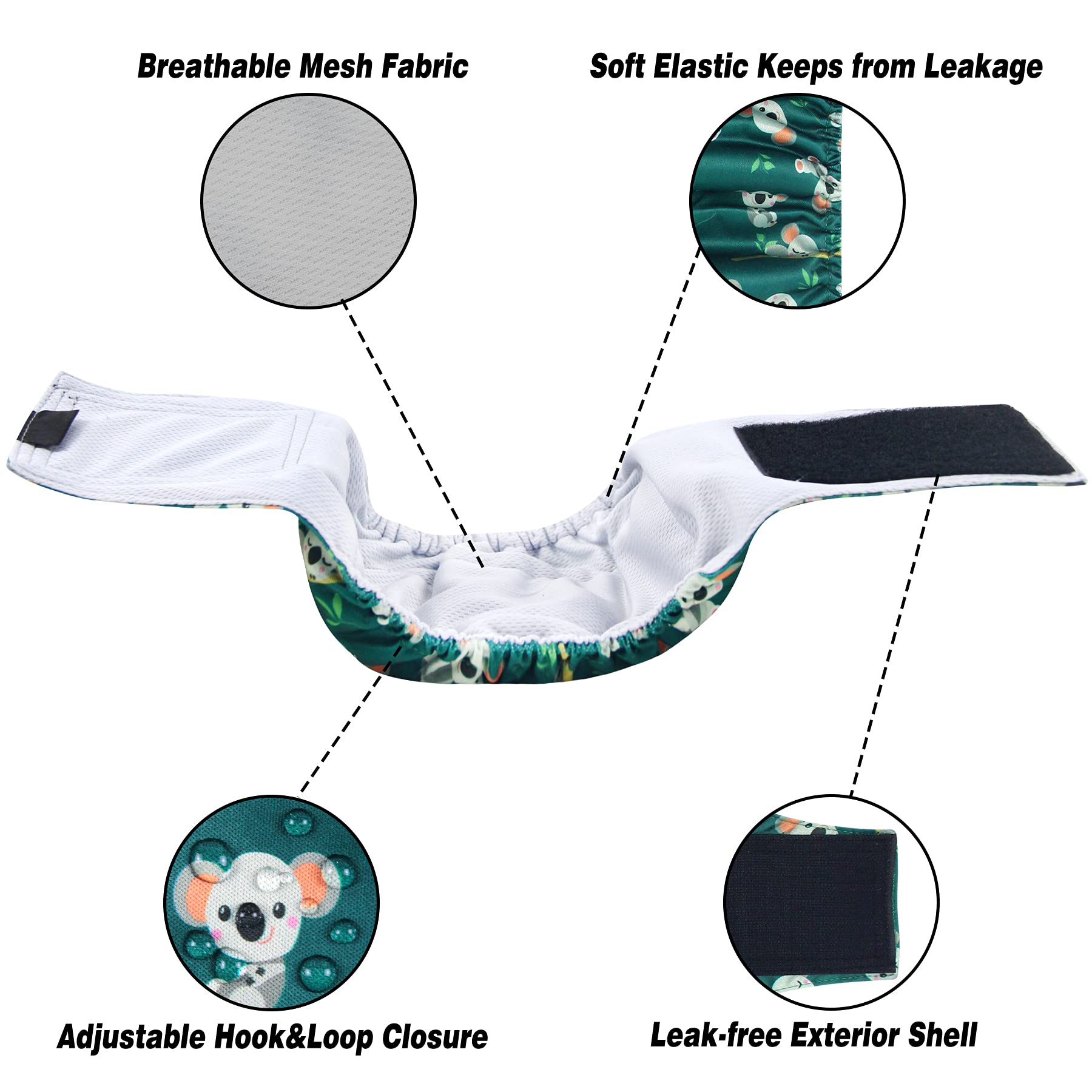 Leekalos Male Dog Diapers (3 Pack) - High Absorbency Washable Belly Bands for Large Male Dogs | Reusable Pet Incontinence Wraps | Perfect for House Training, Travel & Senior Dogs (Koala Print, X-Large)