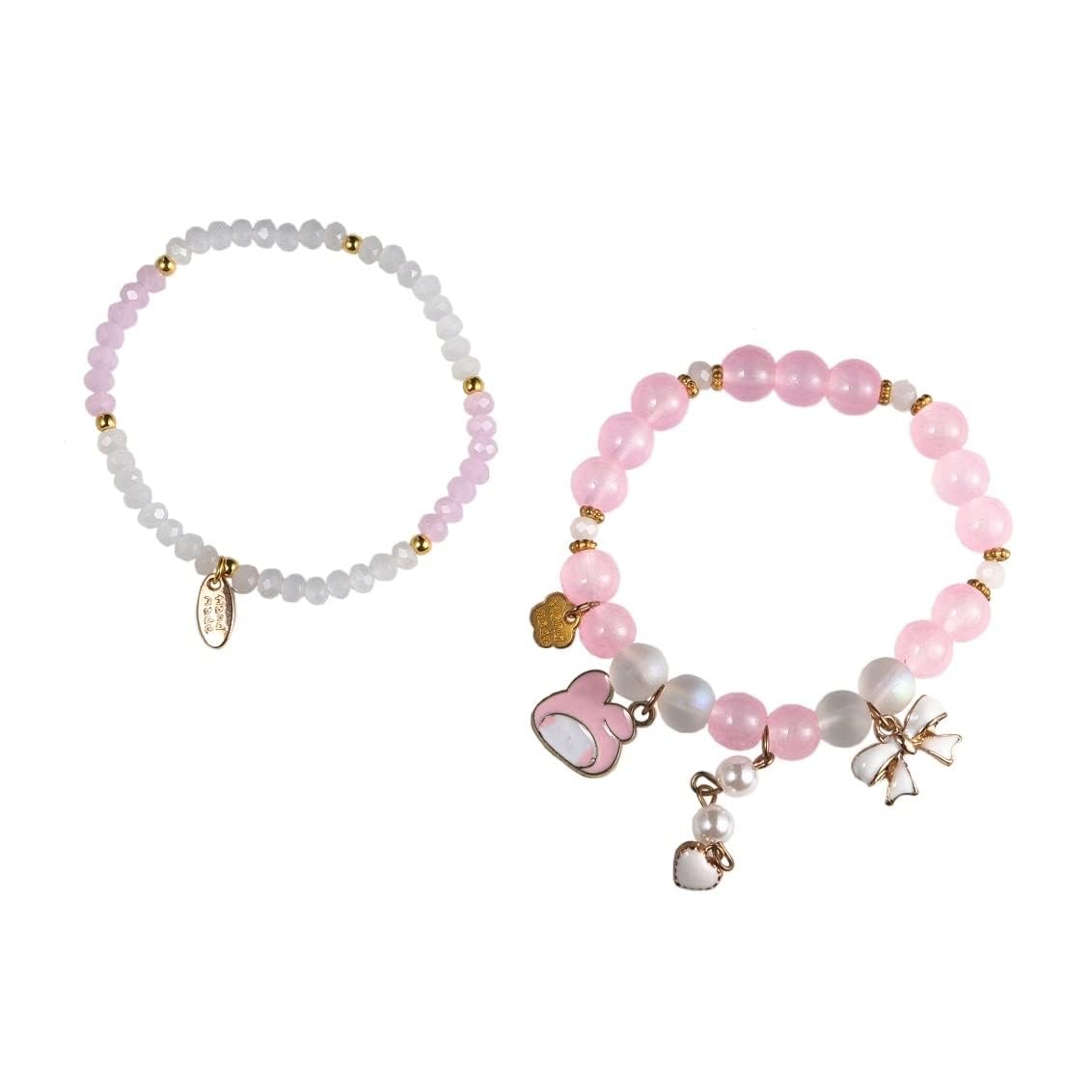 Elastic Cartoon Crystal Beads Pearl Bracelet - Adjustable Kawaii Beaded Strand Bracelets for Women & Girls - Cute Graduation Charm Jewelry Gift for Kids - Perfect for Birthday Parties, School Events and Everyday Fashion Accessories